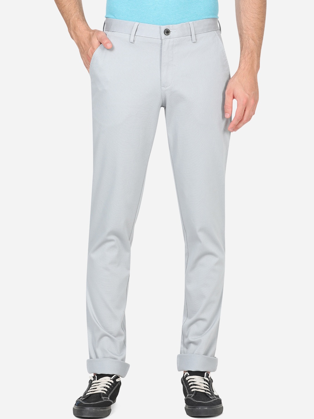 

JADE BLUE Men Grey Slim Fit Wrinkle Free Casual Trousers