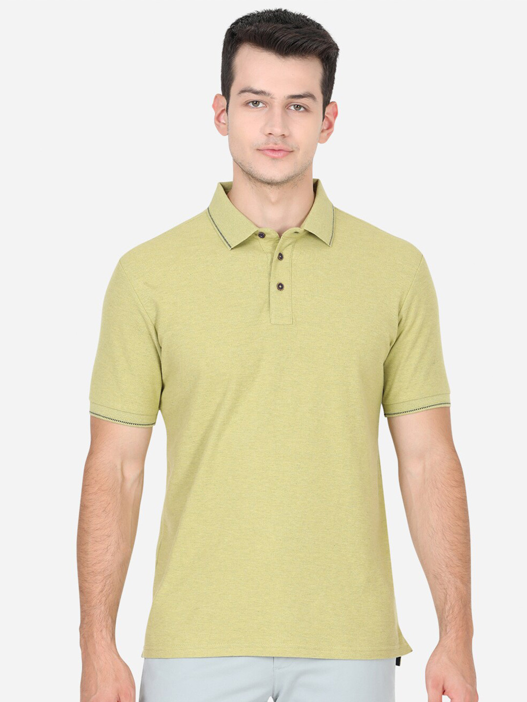 

JADE BLUE Men Green Polo Collar Slim Fit Solid T-shirt