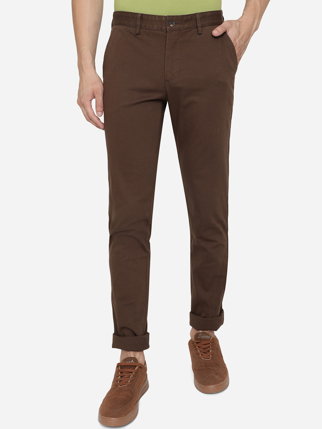 

Greenfibre Men Brown Slim Fit Wrinkle Free Casual Trousers