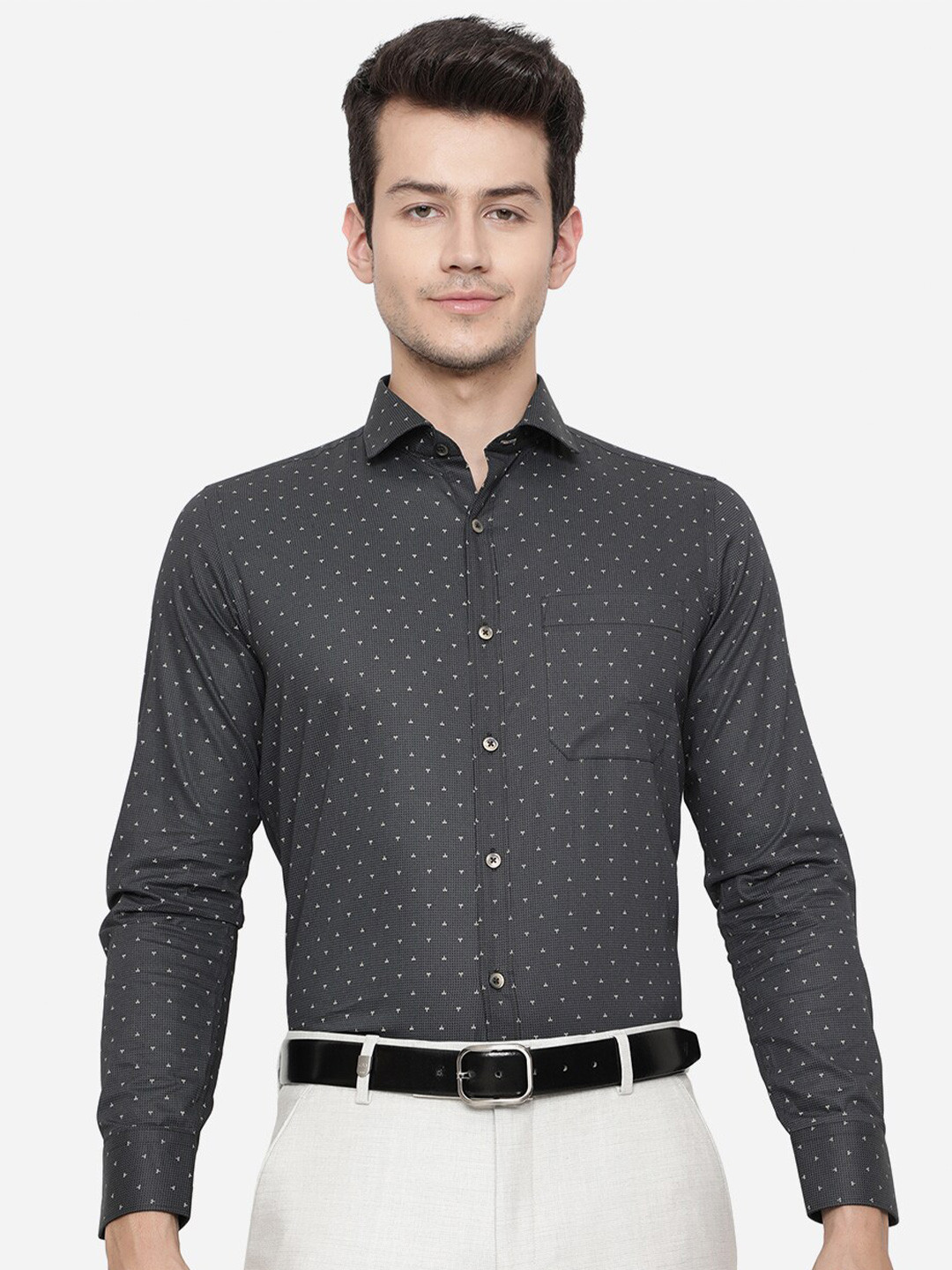 

Greenfibre Men Black Slim Fit Printed Formal Shirt