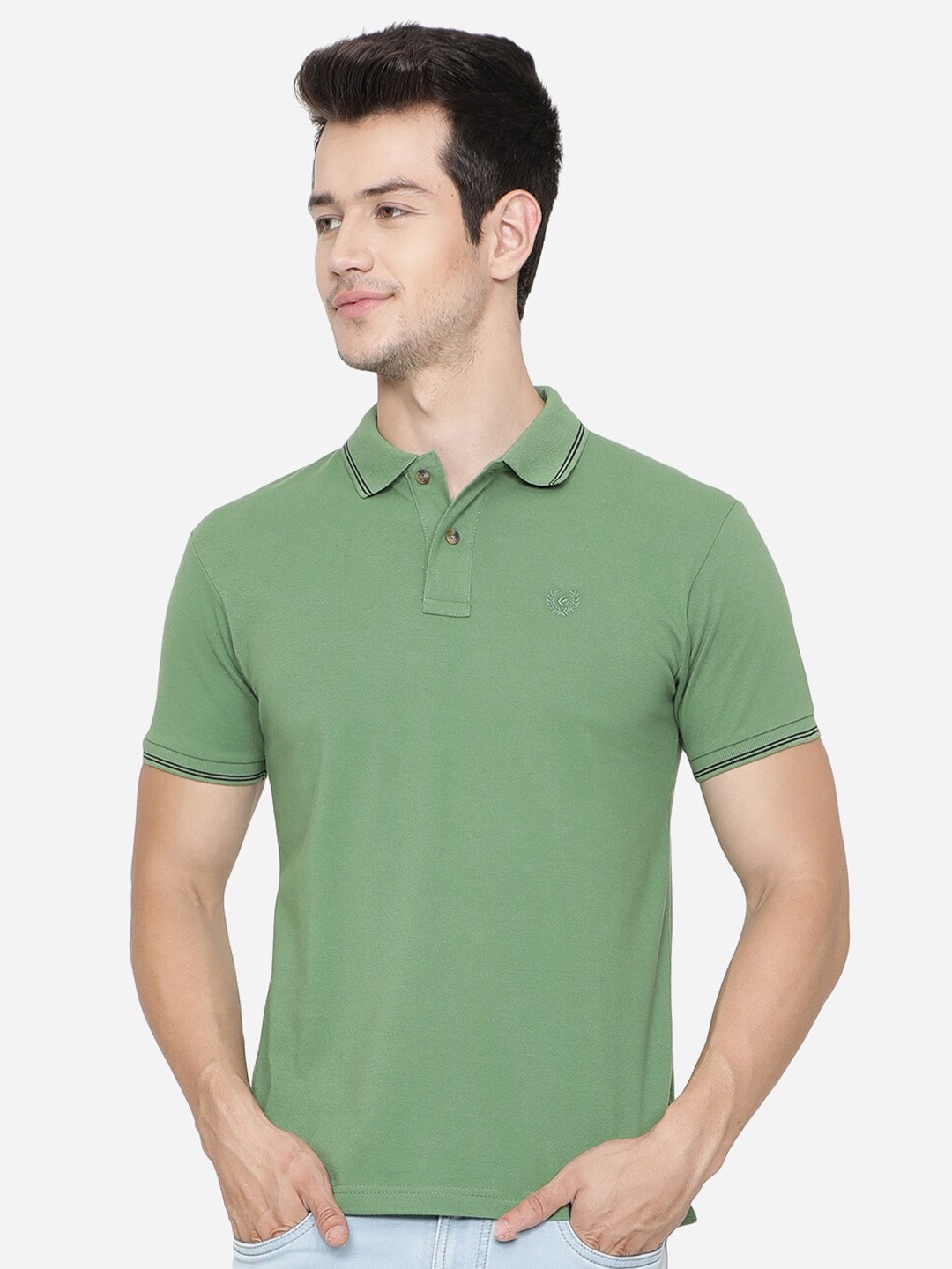 

Greenfibre Men Green Polo Collar Slim Fit T-shirt