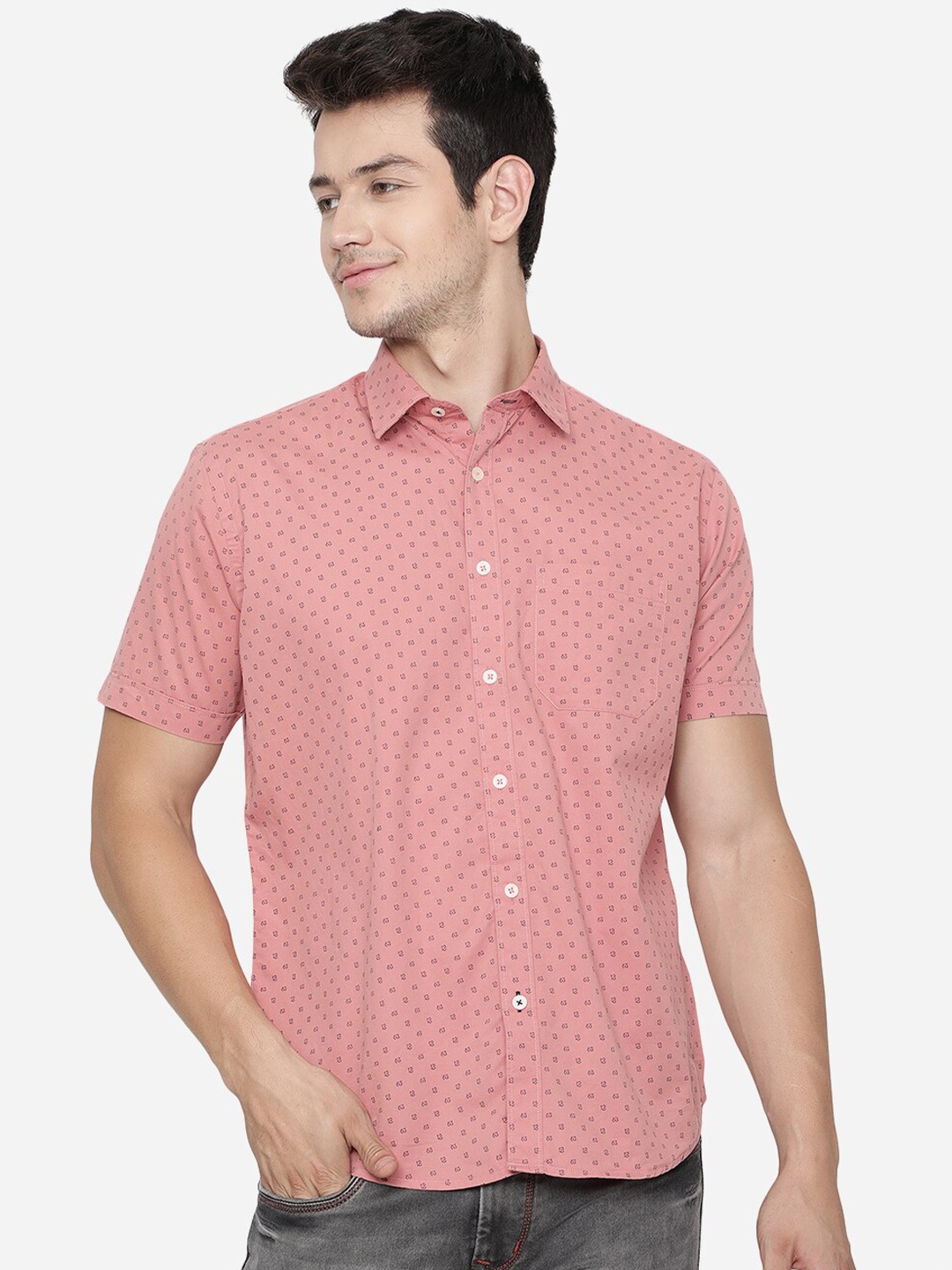 

Greenfibre Men Slim Fit Printed Pure Cotton Casual Shirt, Pink