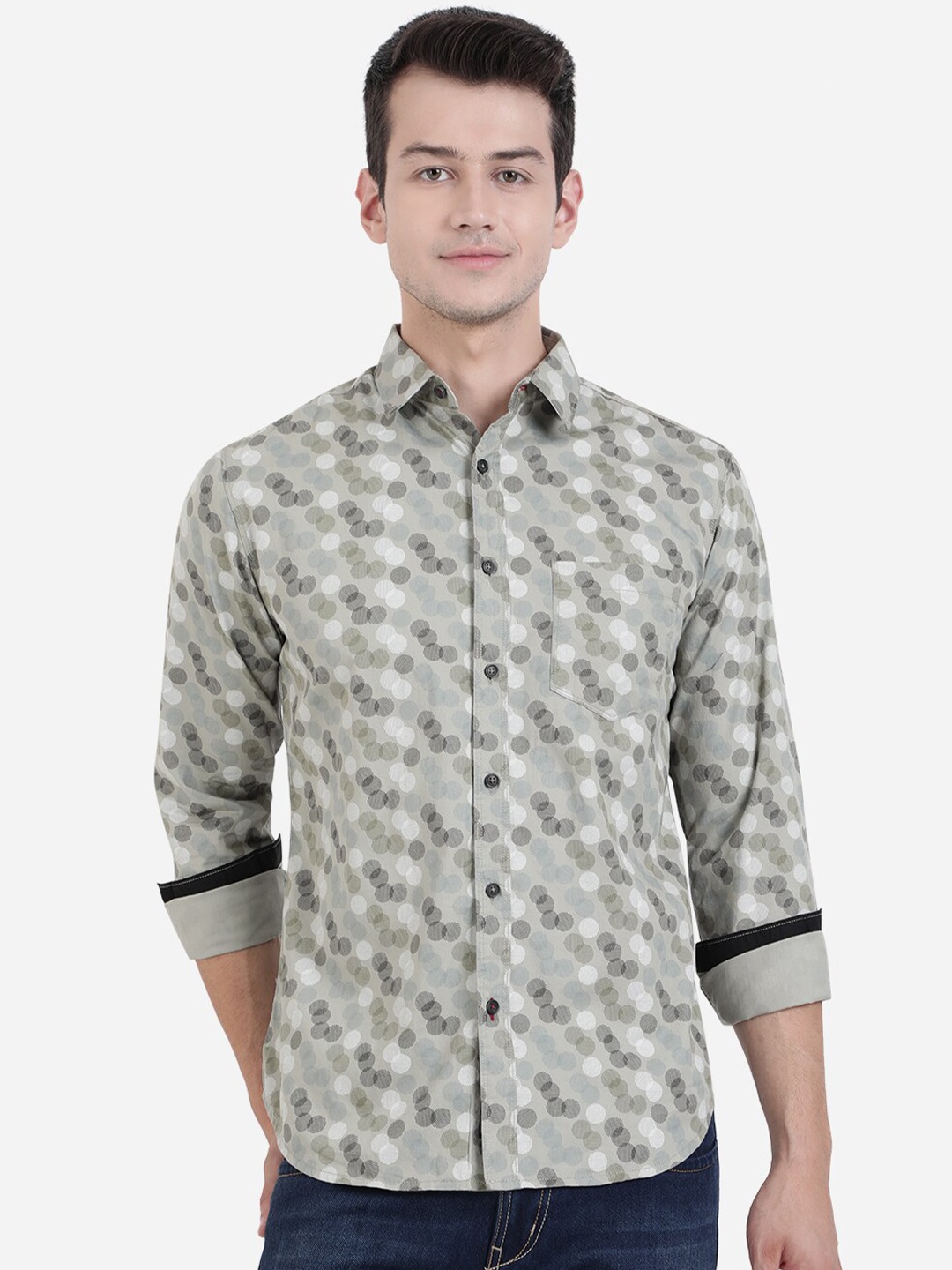 

Greenfibre Men Printed Slim Fit Casual Shirt, Grey