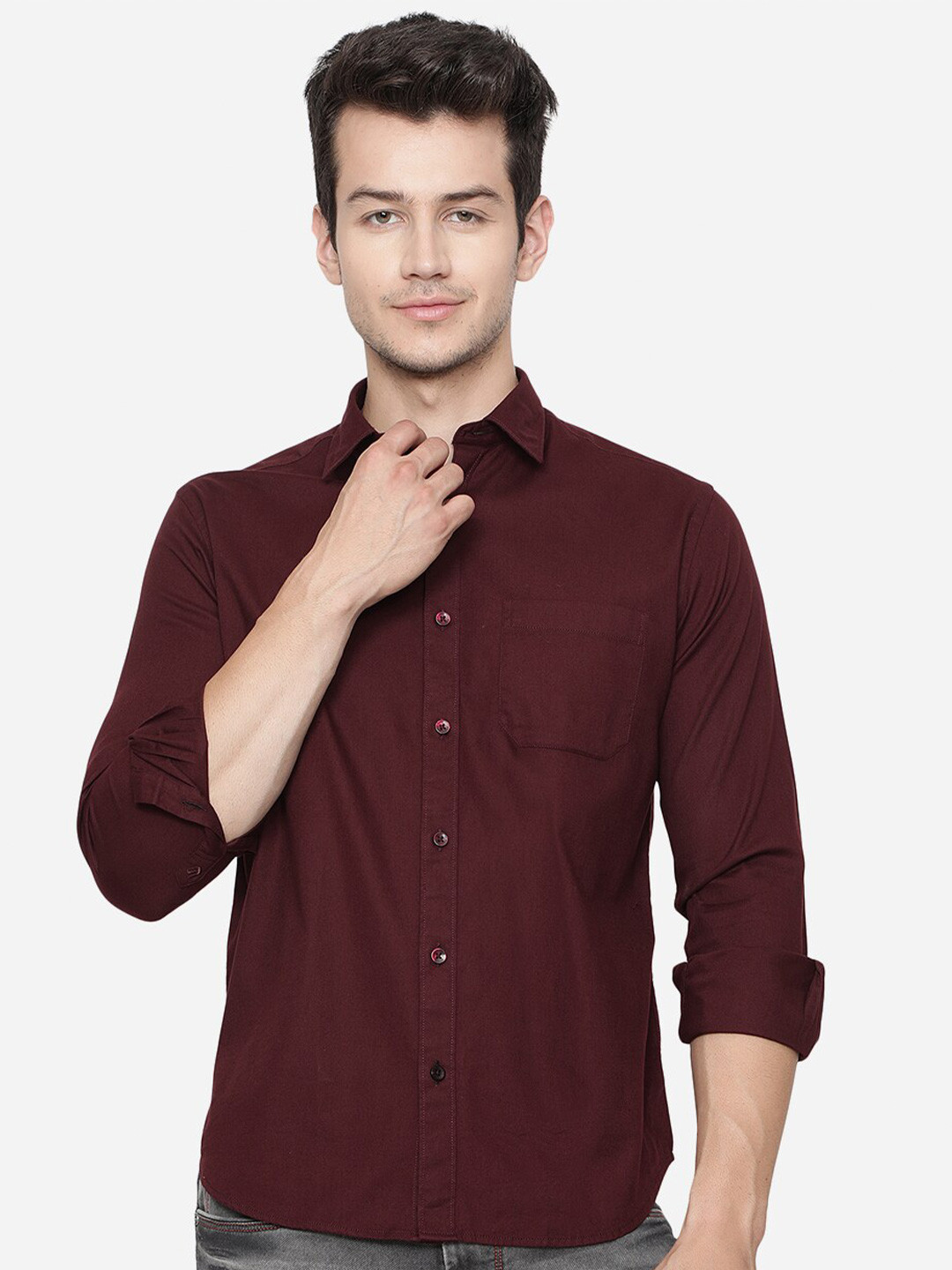

Greenfibre Men Maroon Full Sleeve Casual Shirt