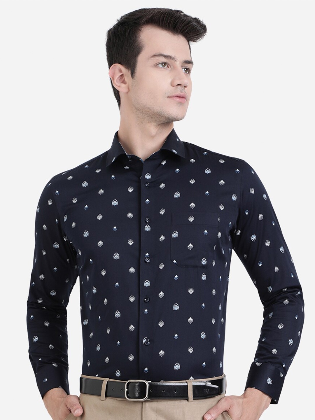 

Greenfibre Men Blue Slim Fit Printed Formal Shirt