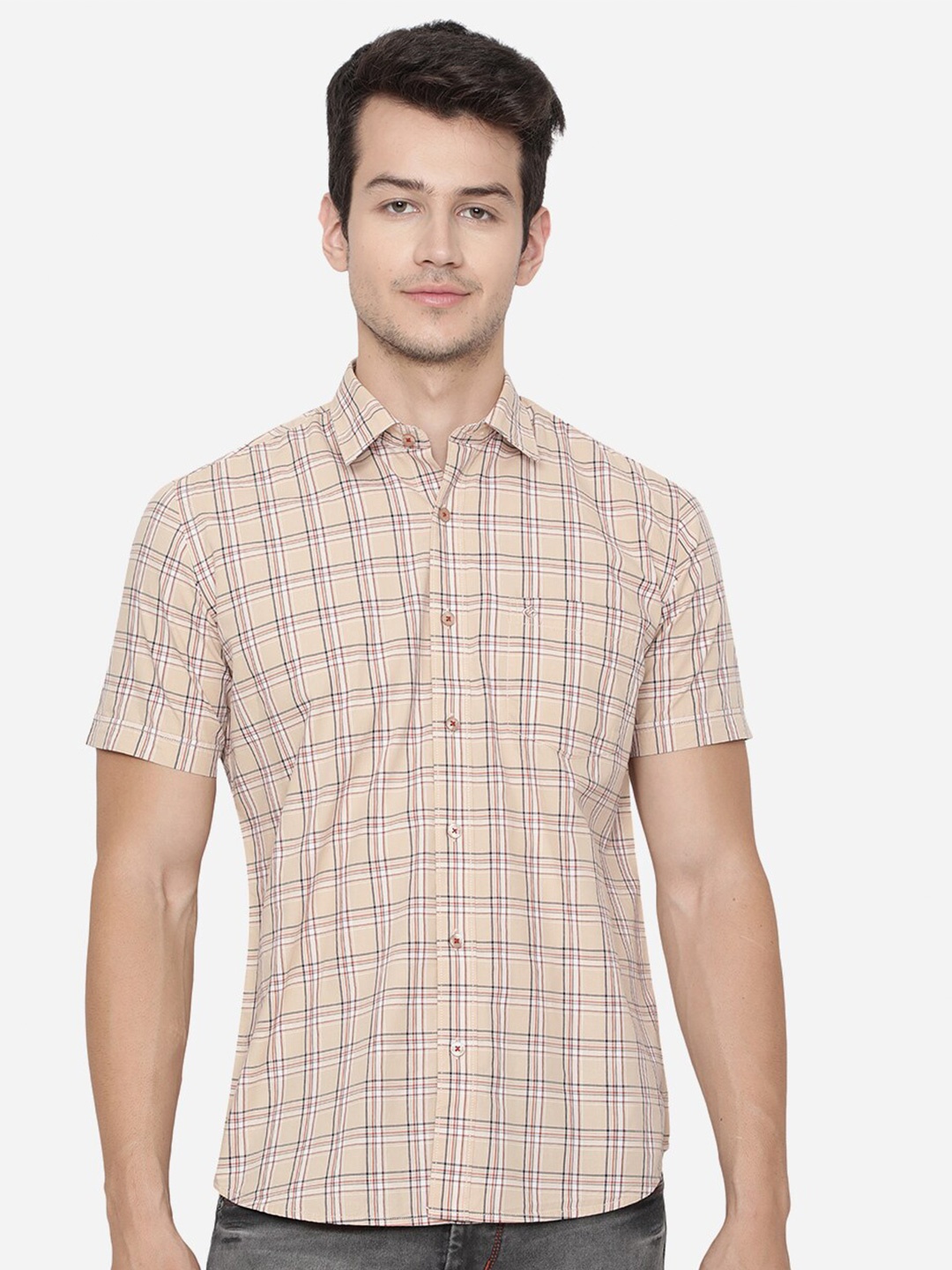

Greenfibre Men Beige Slim Fit Tartan Checks Casual Shirt