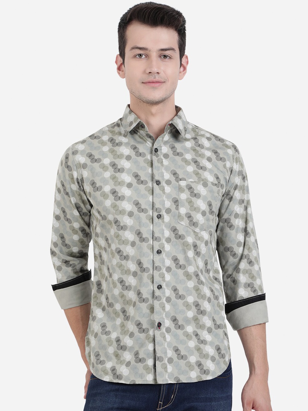 

Greenfibre Men Grey Printed Slim Fit Casual Shirt