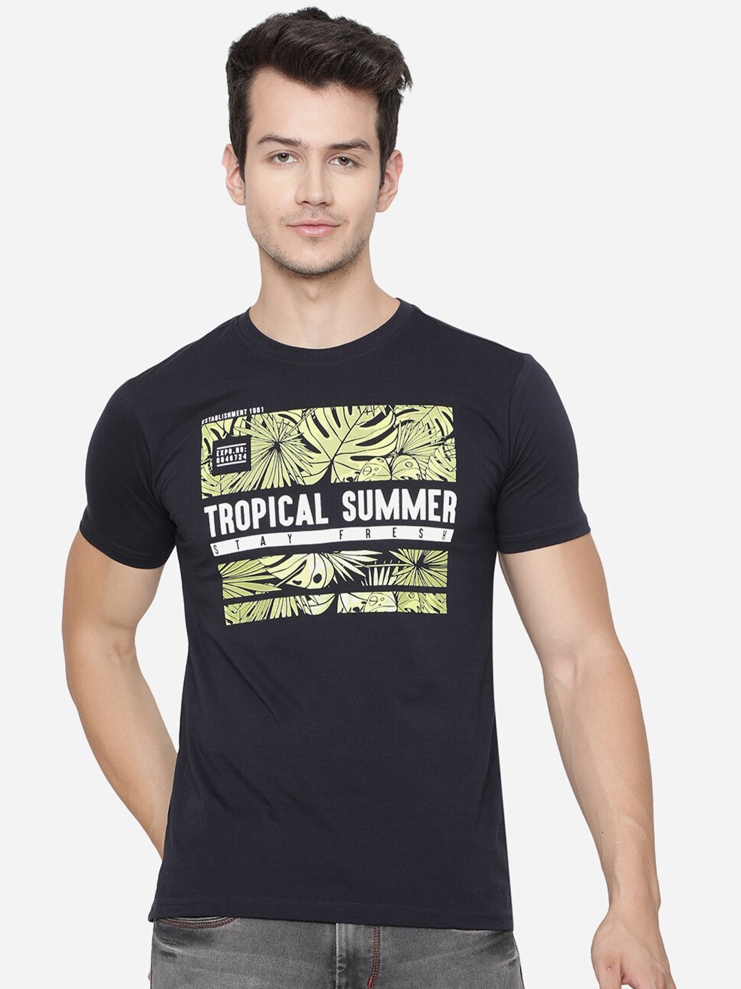 

Greenfibre Men Black Printed Slim Fit T-shirt