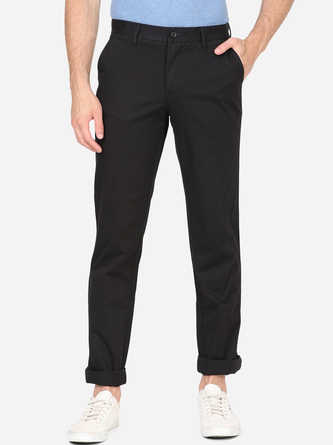 

Greenfibre Men Black Slim Fit Wrinkle Free Casual Trousers