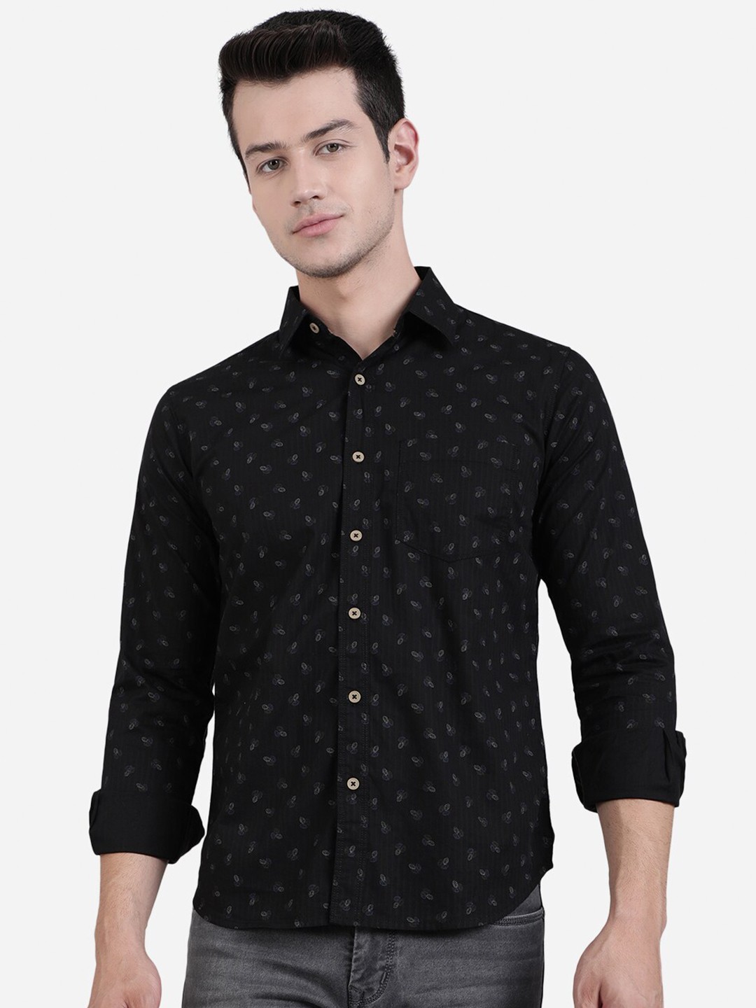 

Greenfibre Men Slim Fit Printed Pure Cotton Casual Shirt, Black