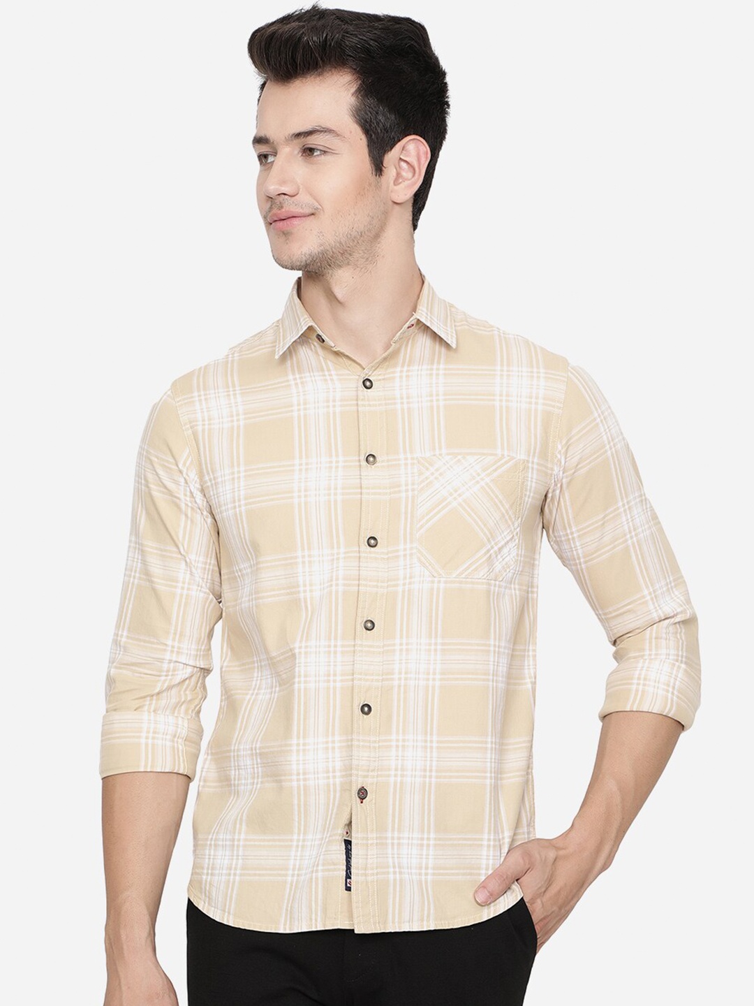 

Greenfibre Men Yellow Slim Fit Checked Casual Shirt