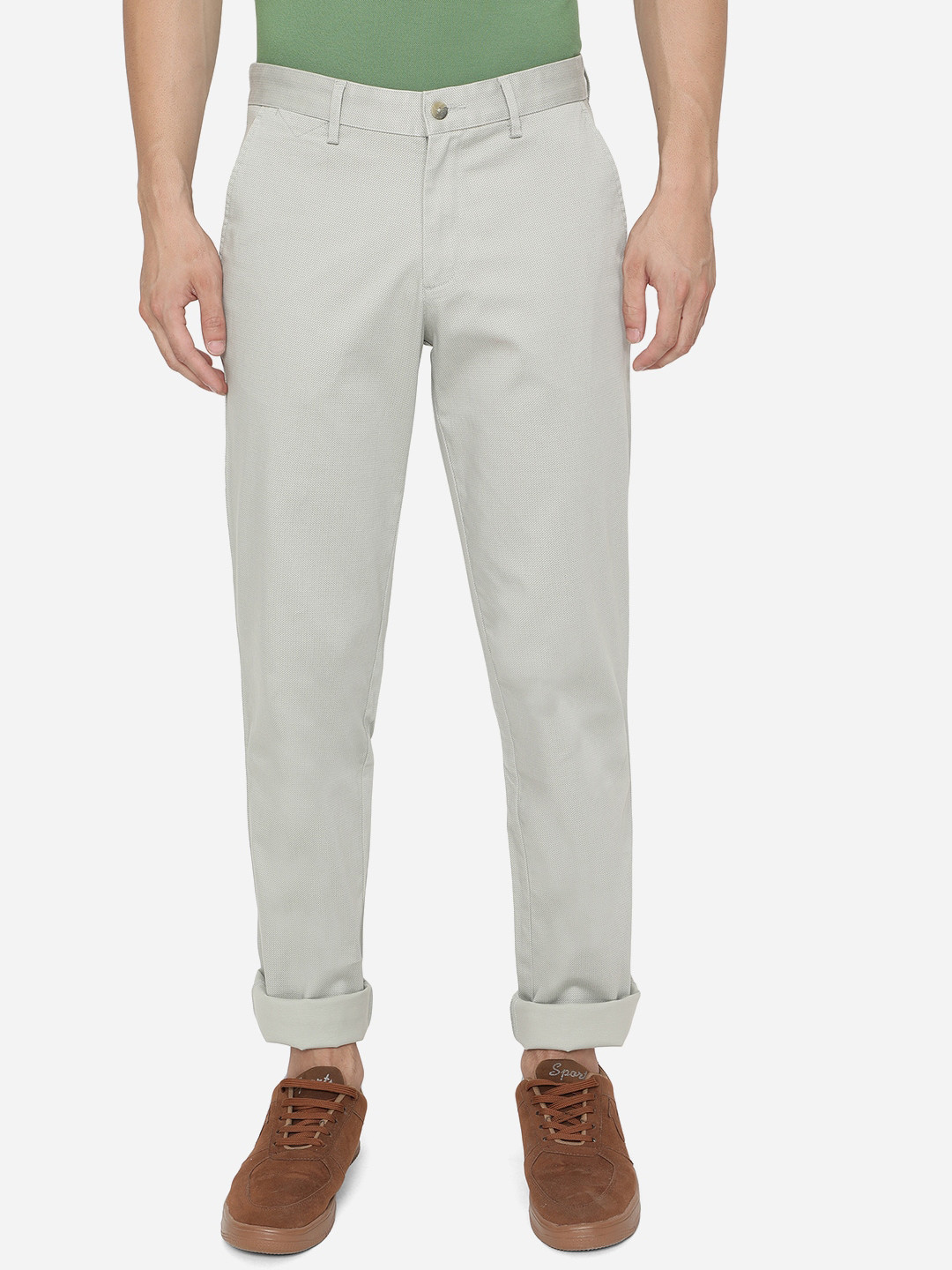 

Greenfibre Men Green Slim Fit Wrinkle Free Trousers