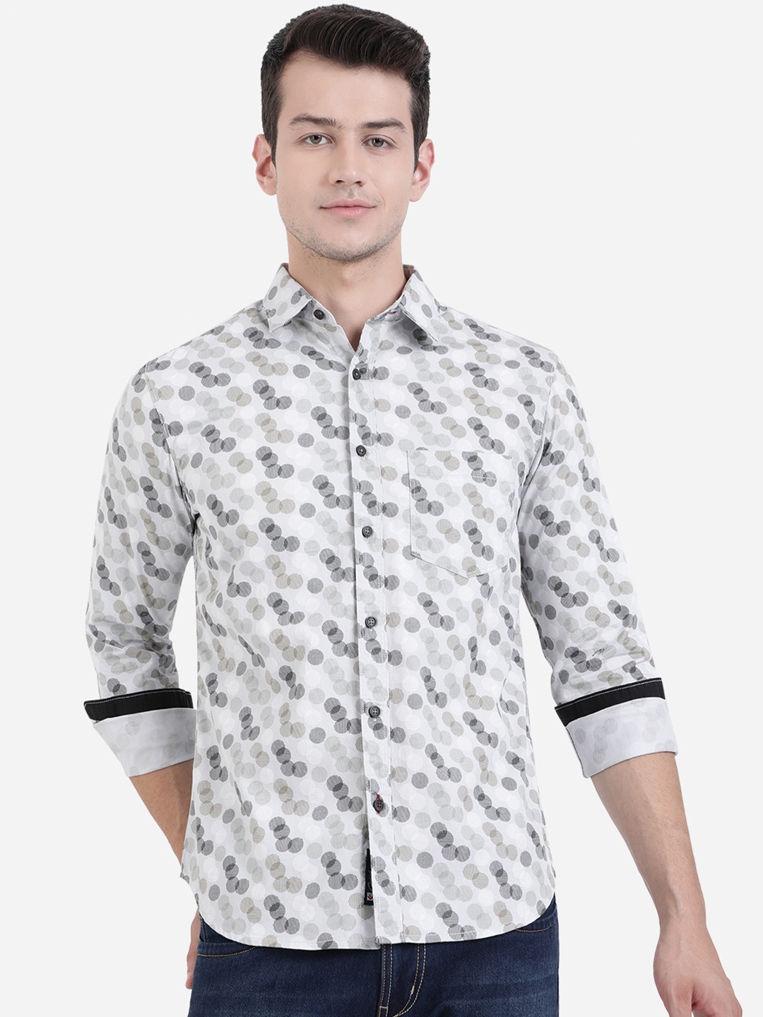 

Greenfibre Men Grey Slim Fit Printed Casual Shirt