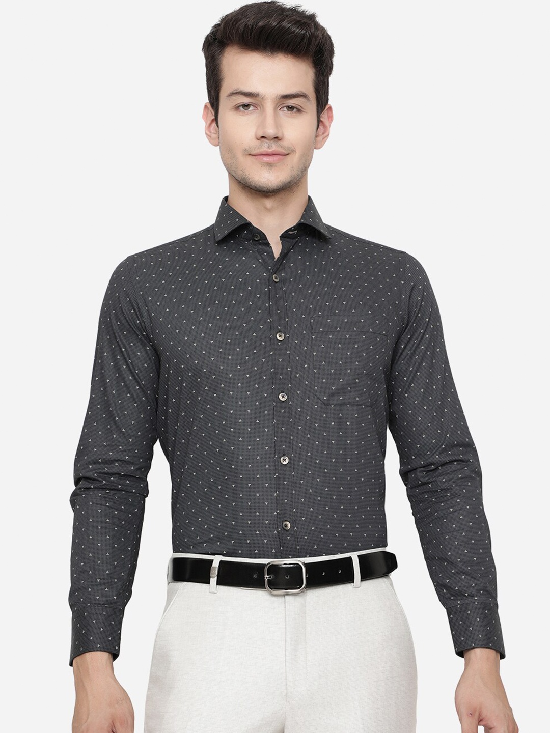 

Greenfibre Men Black Slim Fit Printed Formal Shirt
