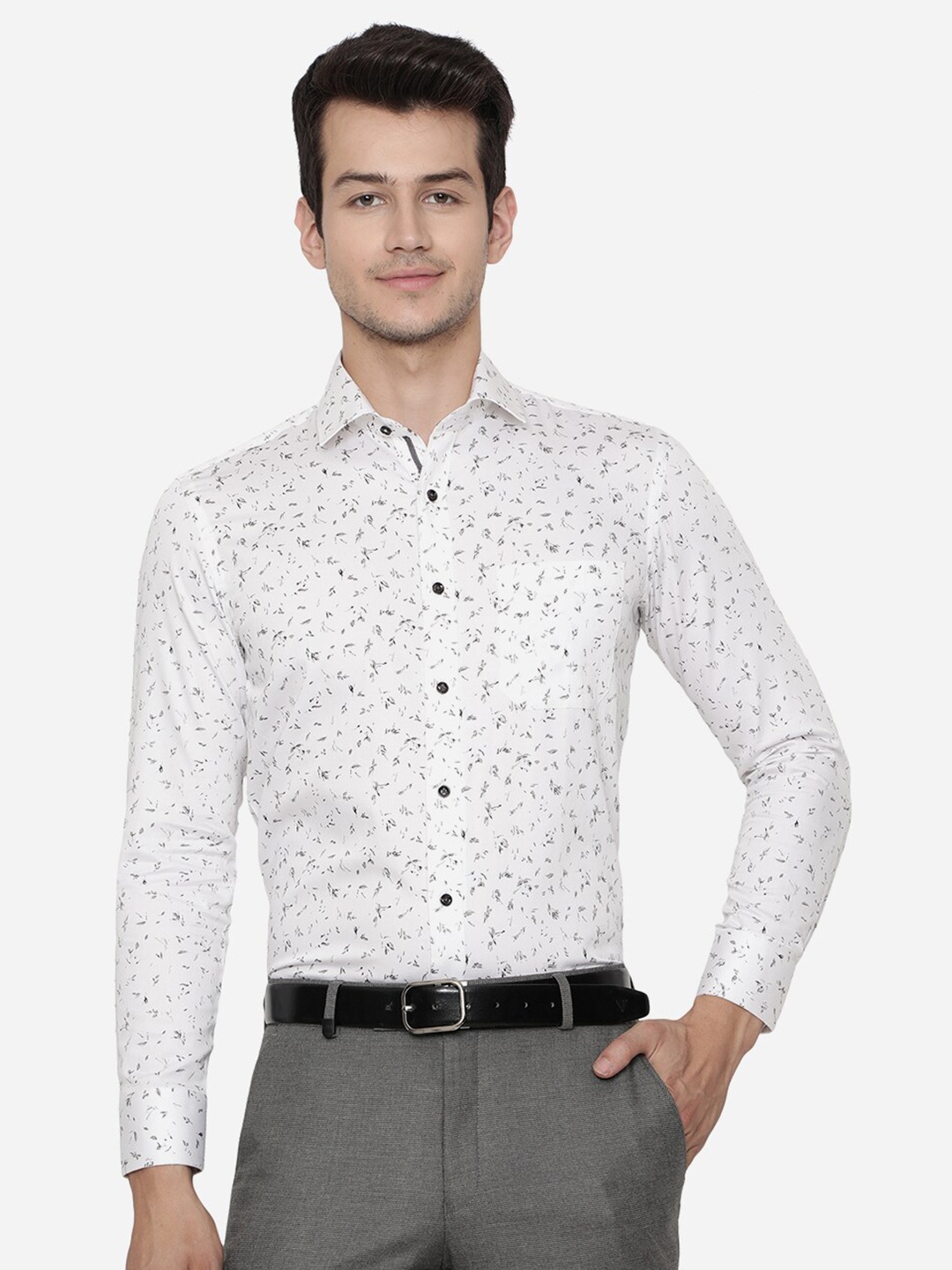 

Greenfibre Men White Slim Fit Printed Formal Shirt