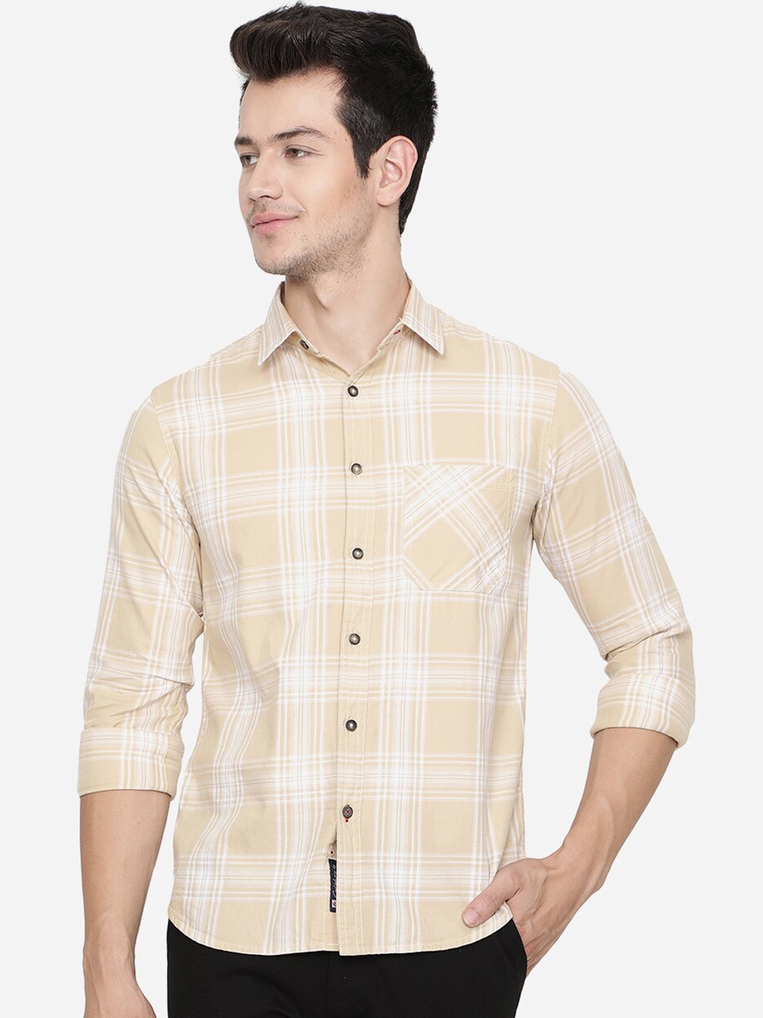 

Greenfibre Men Yellow Slim Fit Checked Casual Shirt
