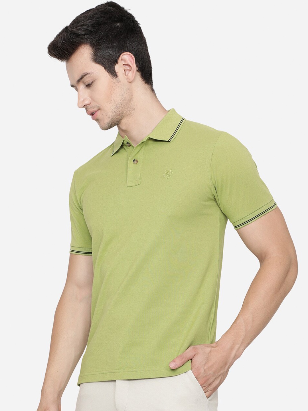 

Greenfibre Plus Men Green Polo Collar Slim Fit T-shirt