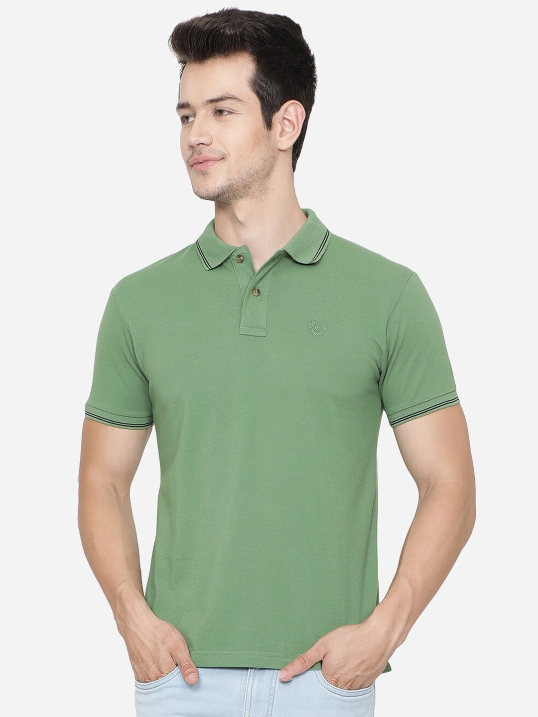 

Greenfibre Men Green Polo Collar Slim Fit T-shirt