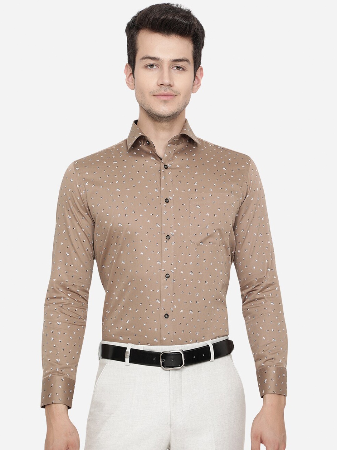 

Greenfibre Men Brown Slim Fit Printed Pure Cotton Formal Shirt