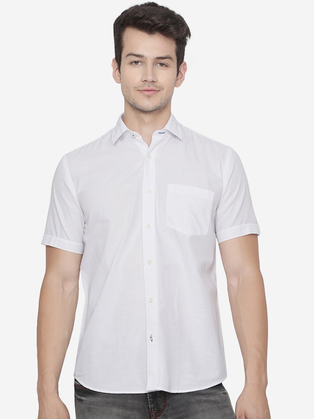 

Greenfibre Men White Slim Fit Pure Cotton Casual Shirt