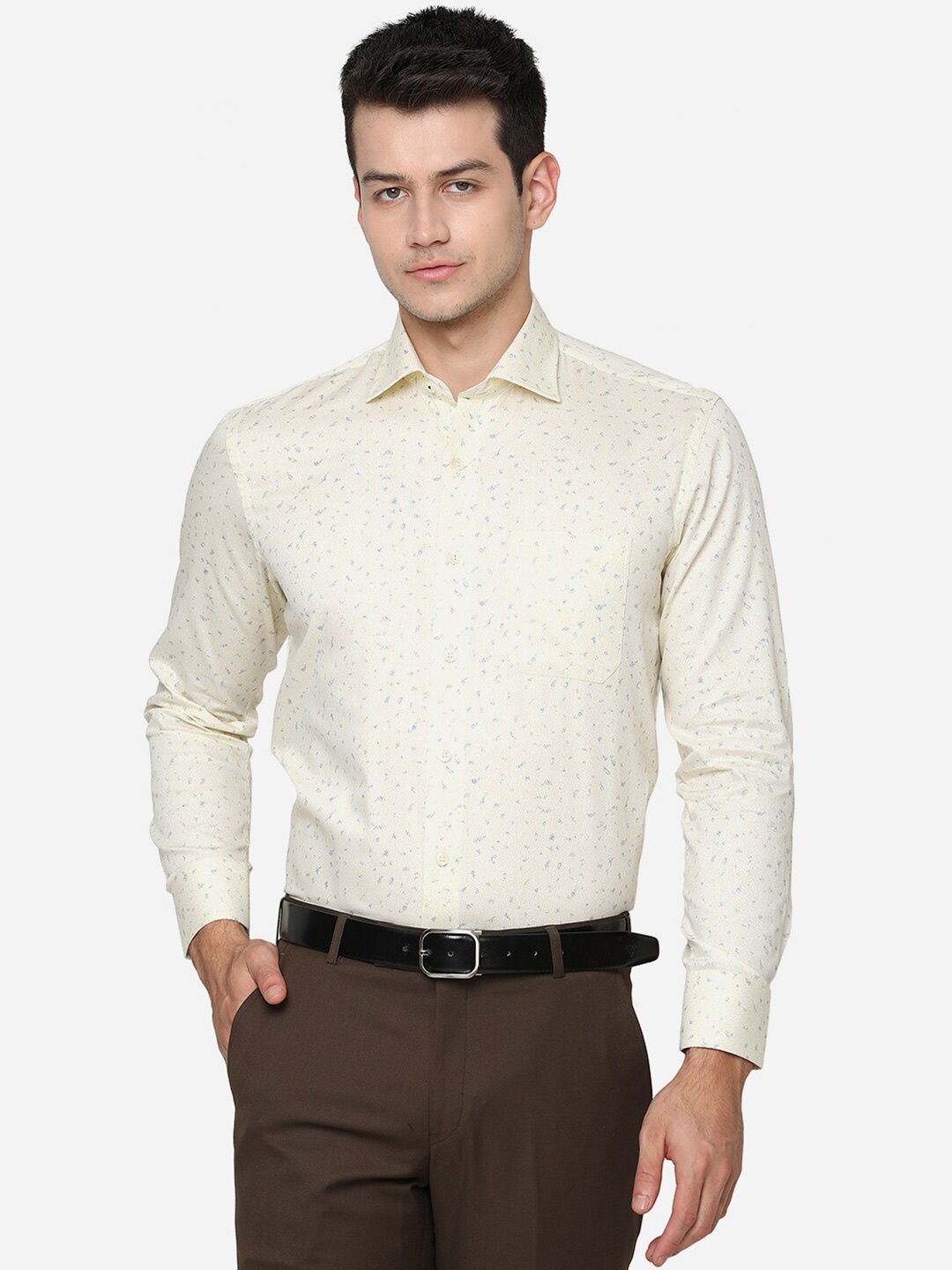 

METAL Men Yellow Slim Fit Printed Pure Cotton Formal Shirt