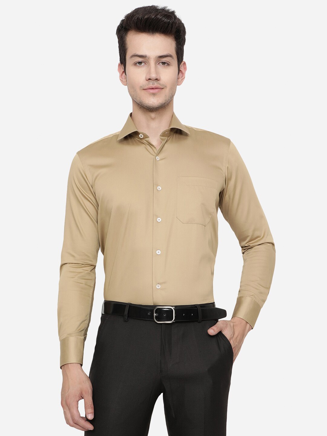 

METAL Men Khaki Slim Fit Pure Cotton Formal Shirt