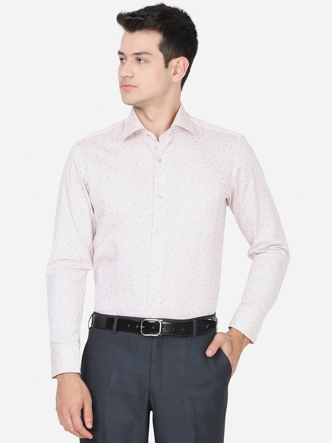 

METAL Men Pink Slim Fit Printed Pure Cotton Formal Shirt