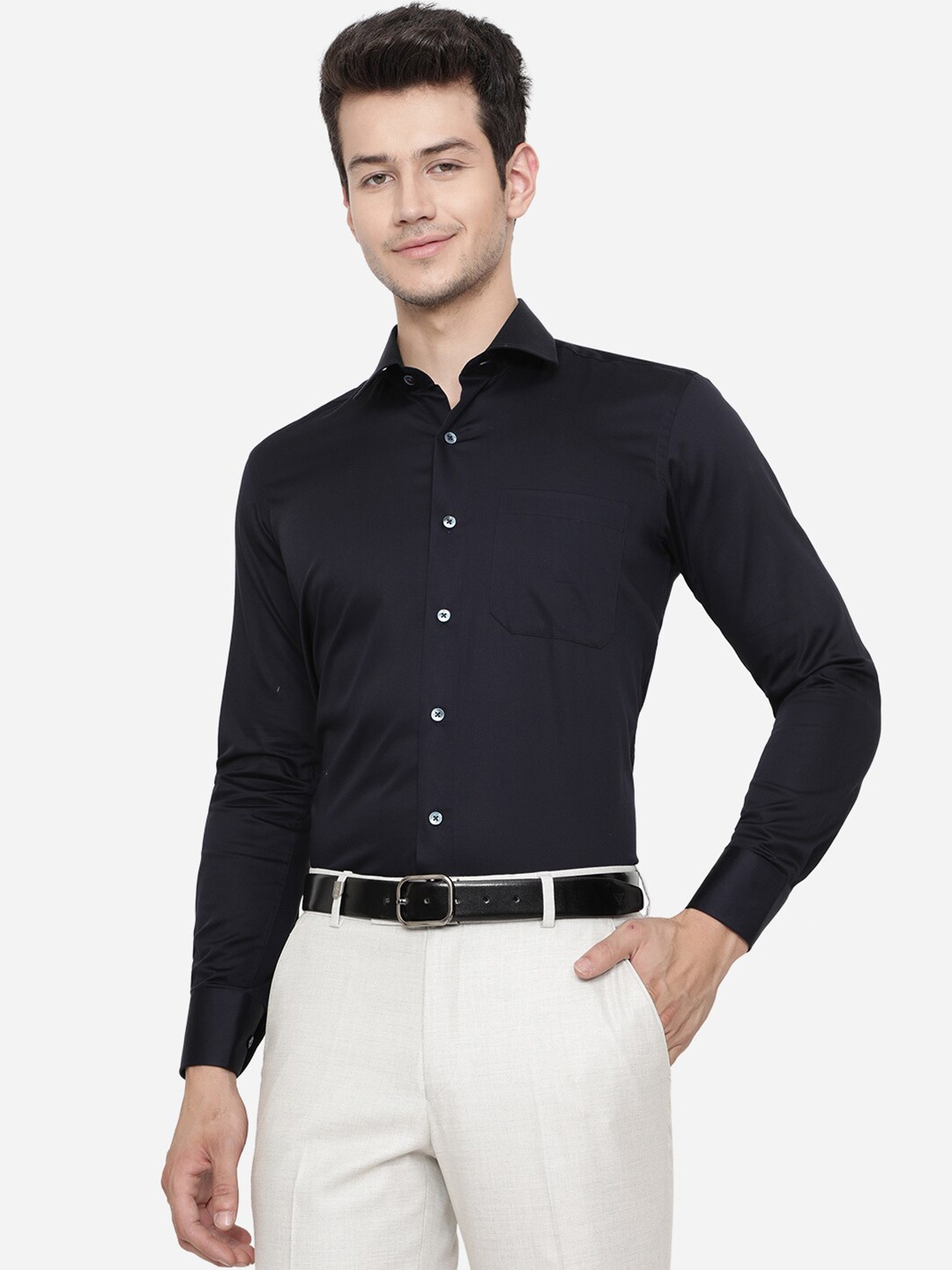

METAL Men Slim Fit Pure Cotton Formal Shirt, Navy blue