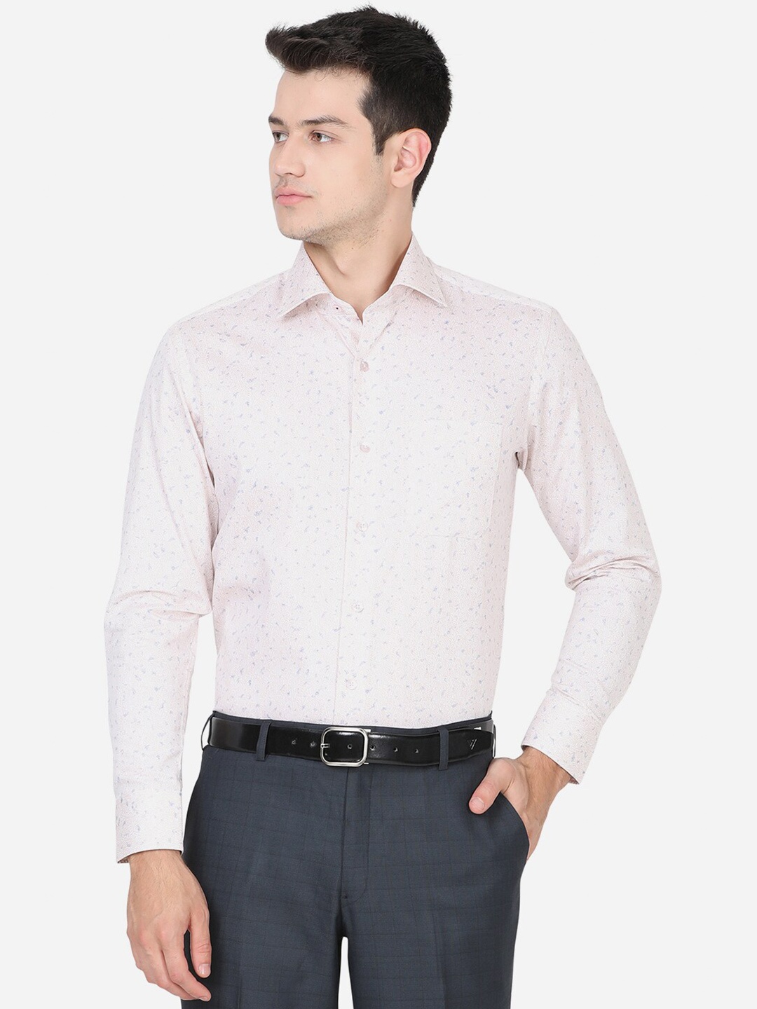 

METAL Men Pink Slim Fit Printed Pure Cotton Formal Shirt