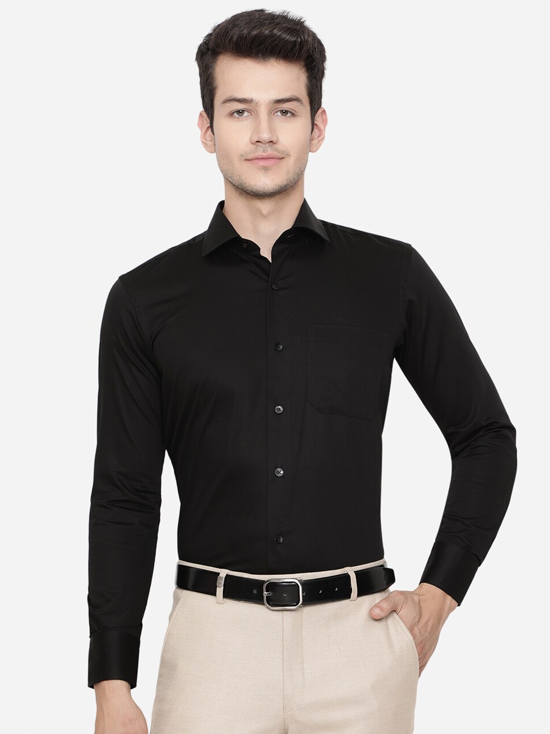 

METAL Men Black Slim Fit Pure Cotton Formal Shirt