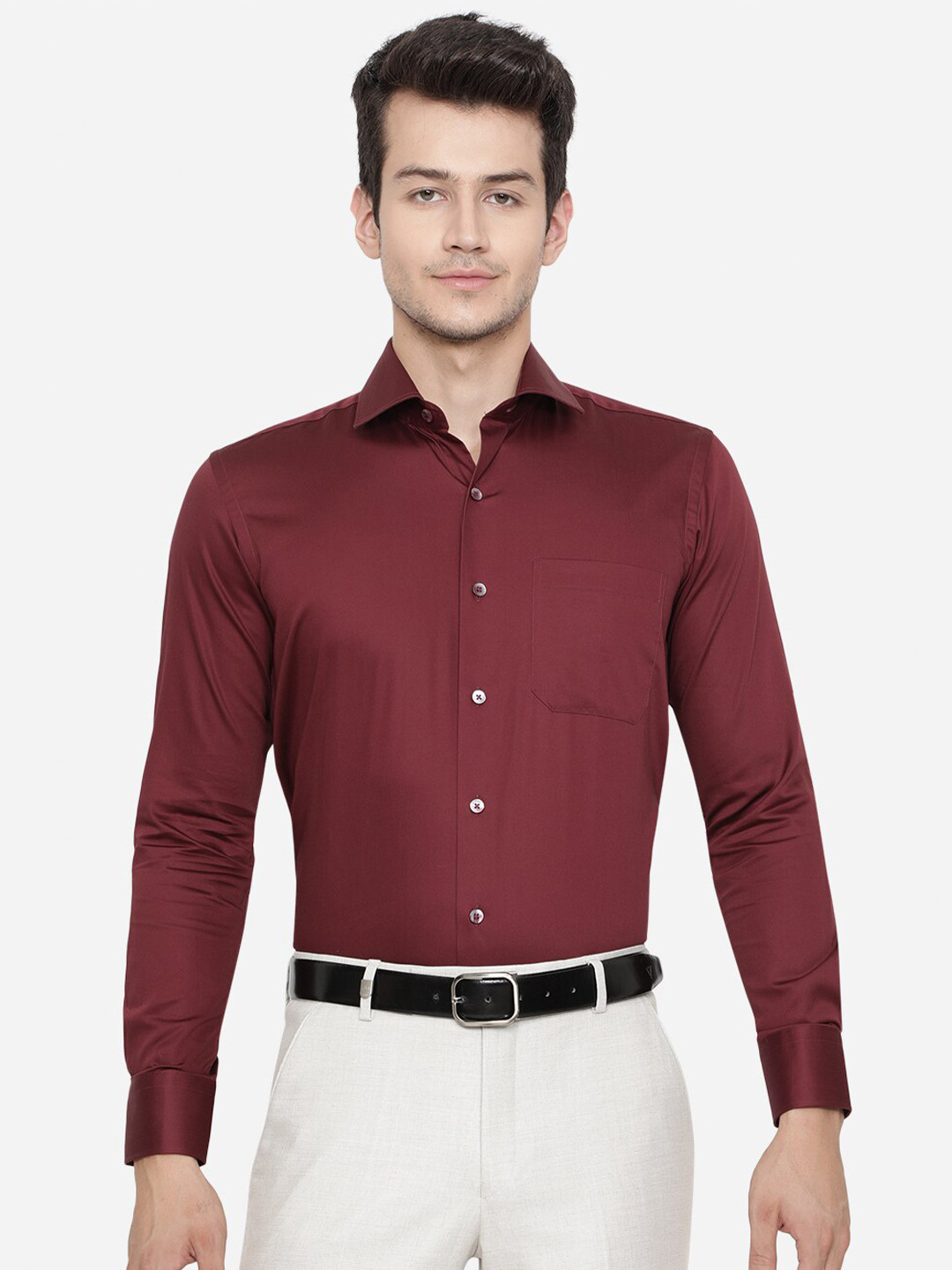 

METAL Men Maroon Slim Fit Pure Cotton Formal Shirt
