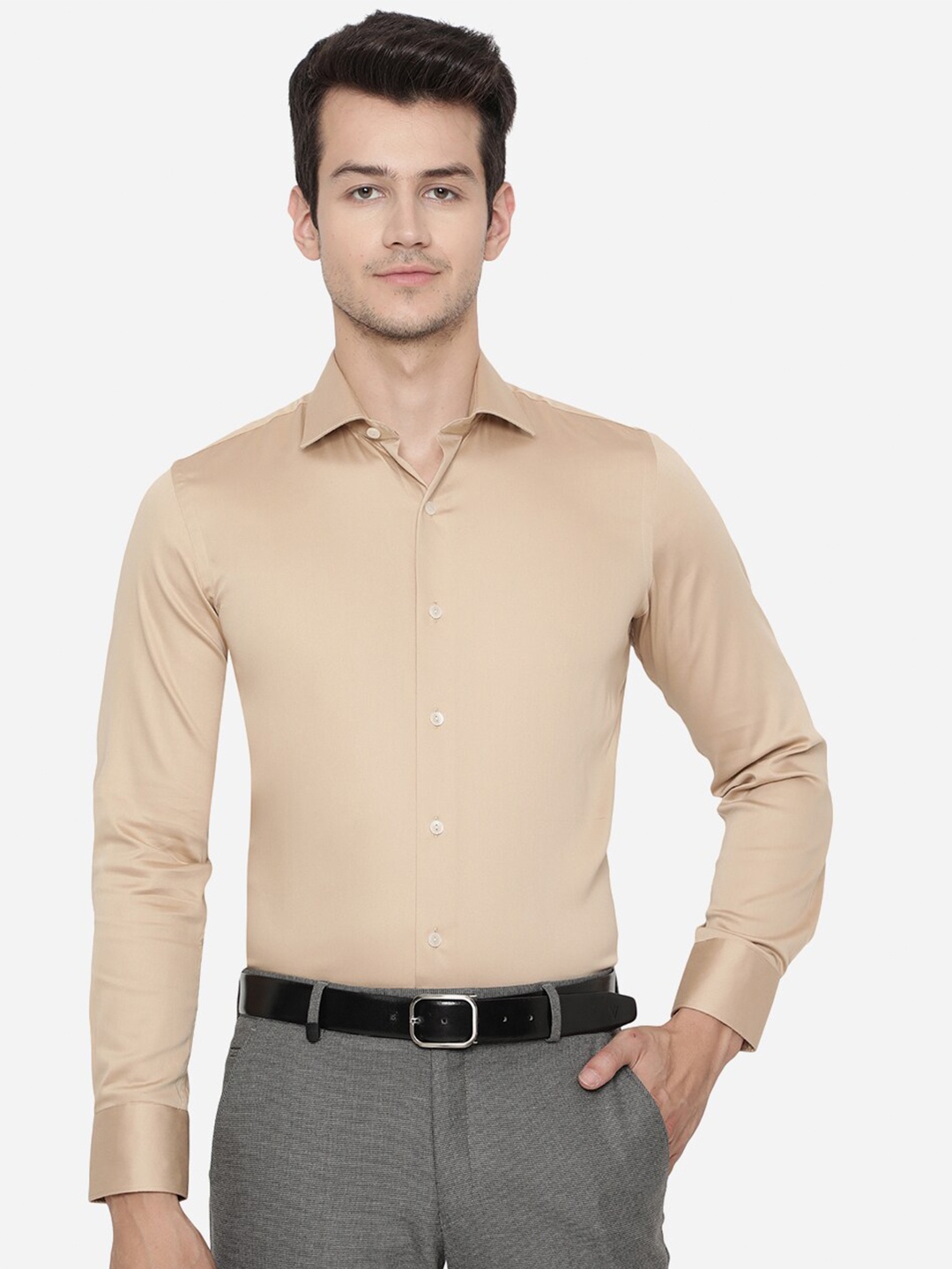 

WYRE Men Beige Slim Fit Pure Cotton Formal Shirt