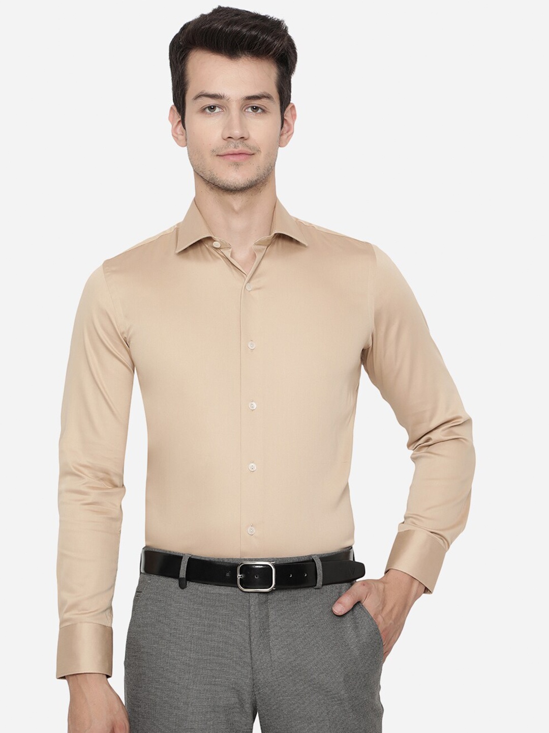 

WYRE Men Beige Slim Fit Pure Cotton Formal Shirt