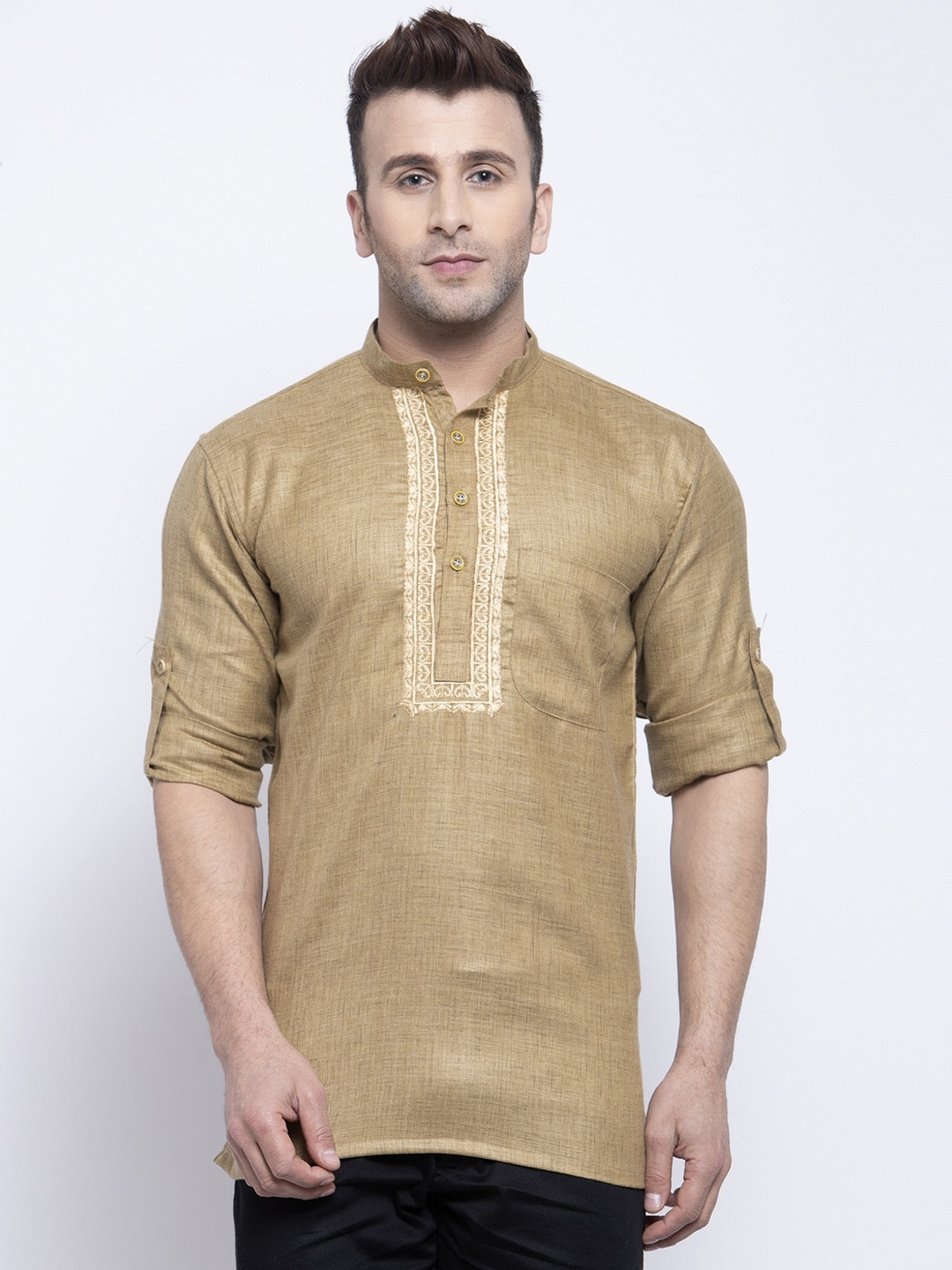 

KLOTTHE Men Khaki Solid Straight Kurta
