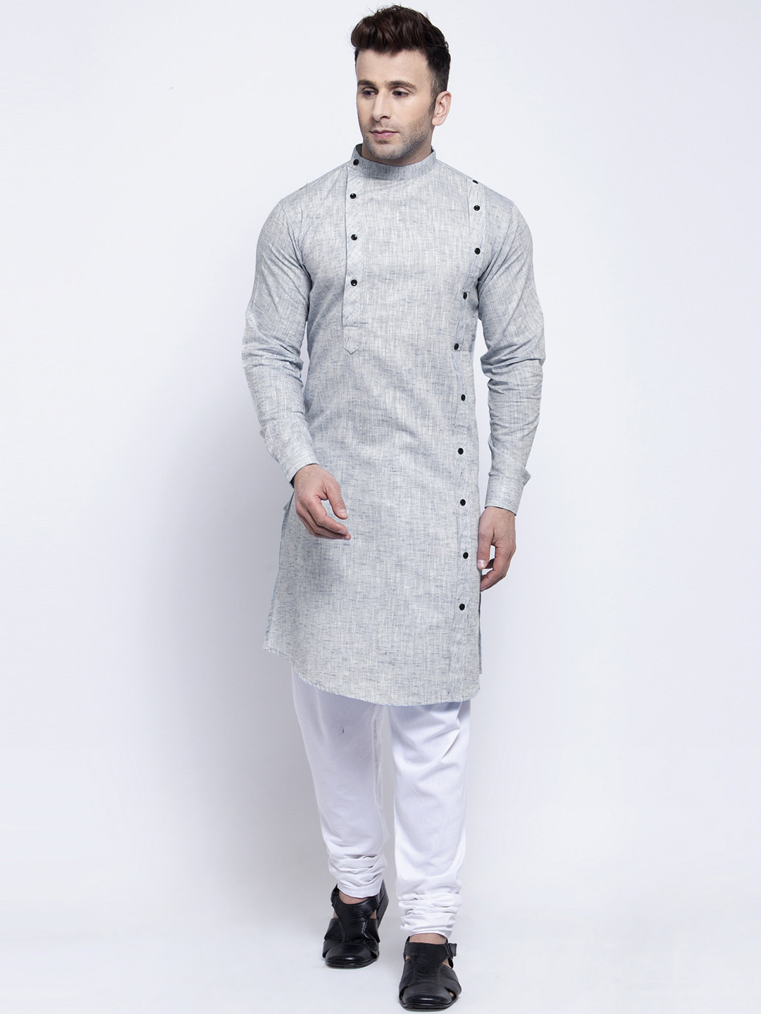 

KLOTTHE Men Grey Solid Pathani Kurta