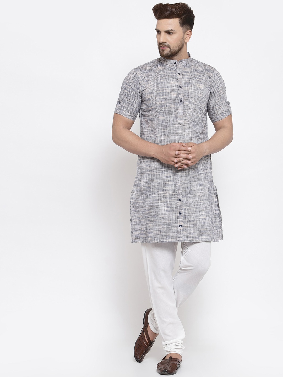 

KLOTTHE Men Grey Woven Design Kurta