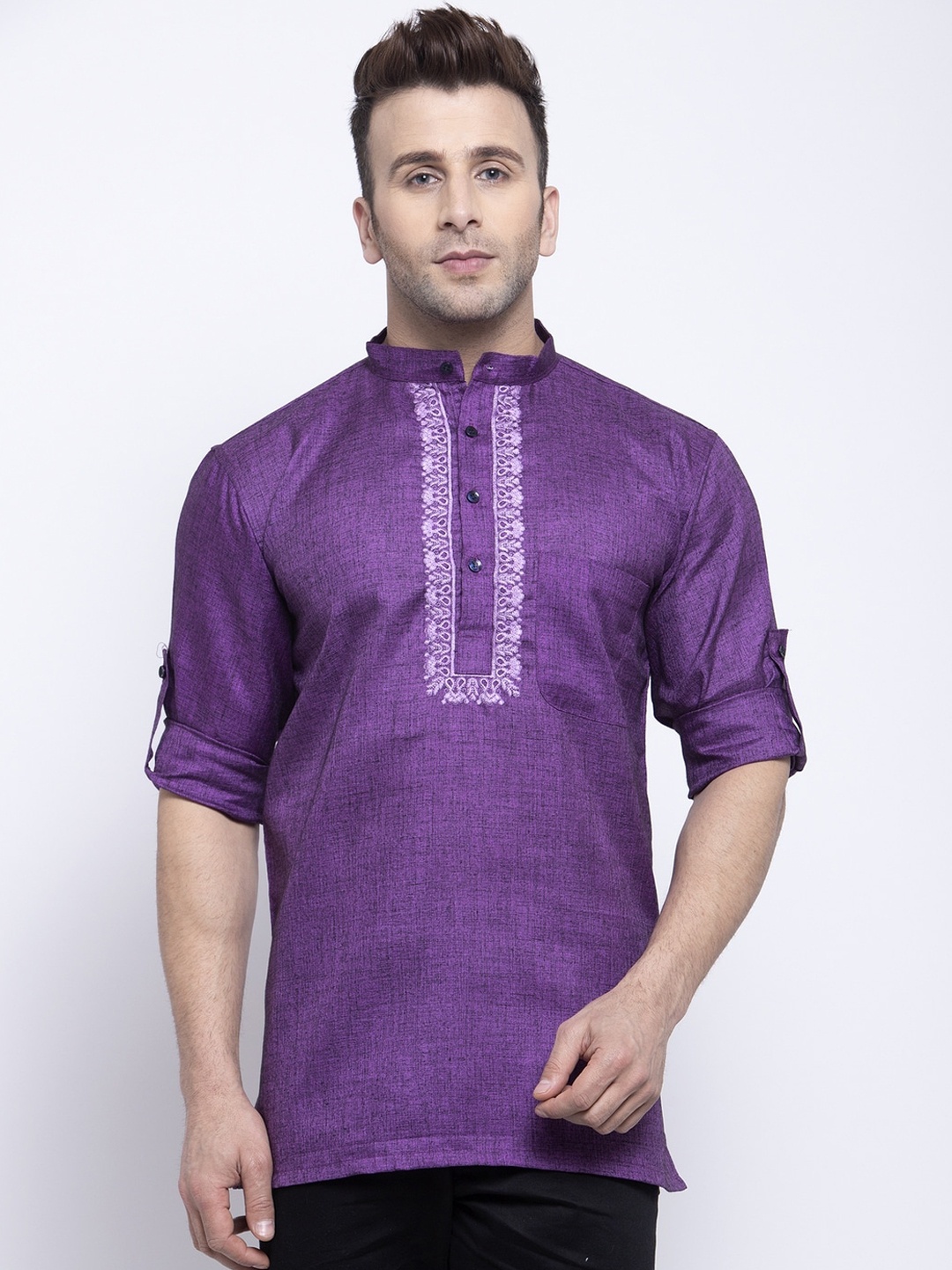 

KLOTTHE Men Purple Thread Work Kurta
