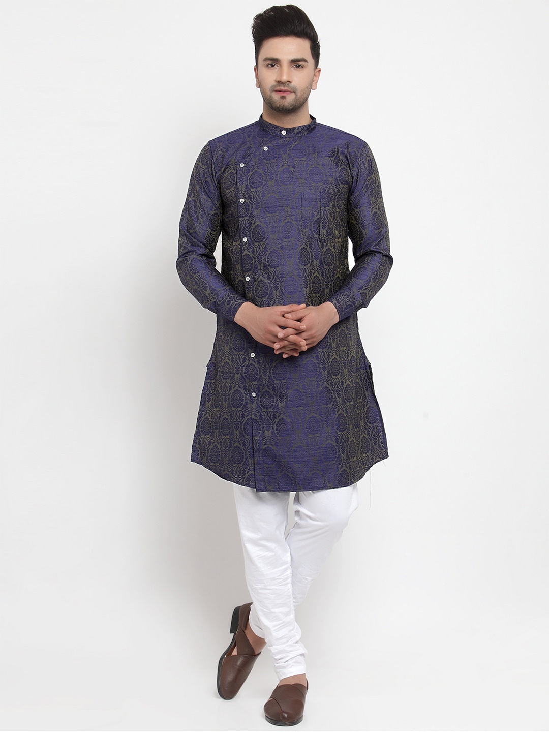 

KLOTTHE Men Blue Ethnic Motifs Woven Design Kurta