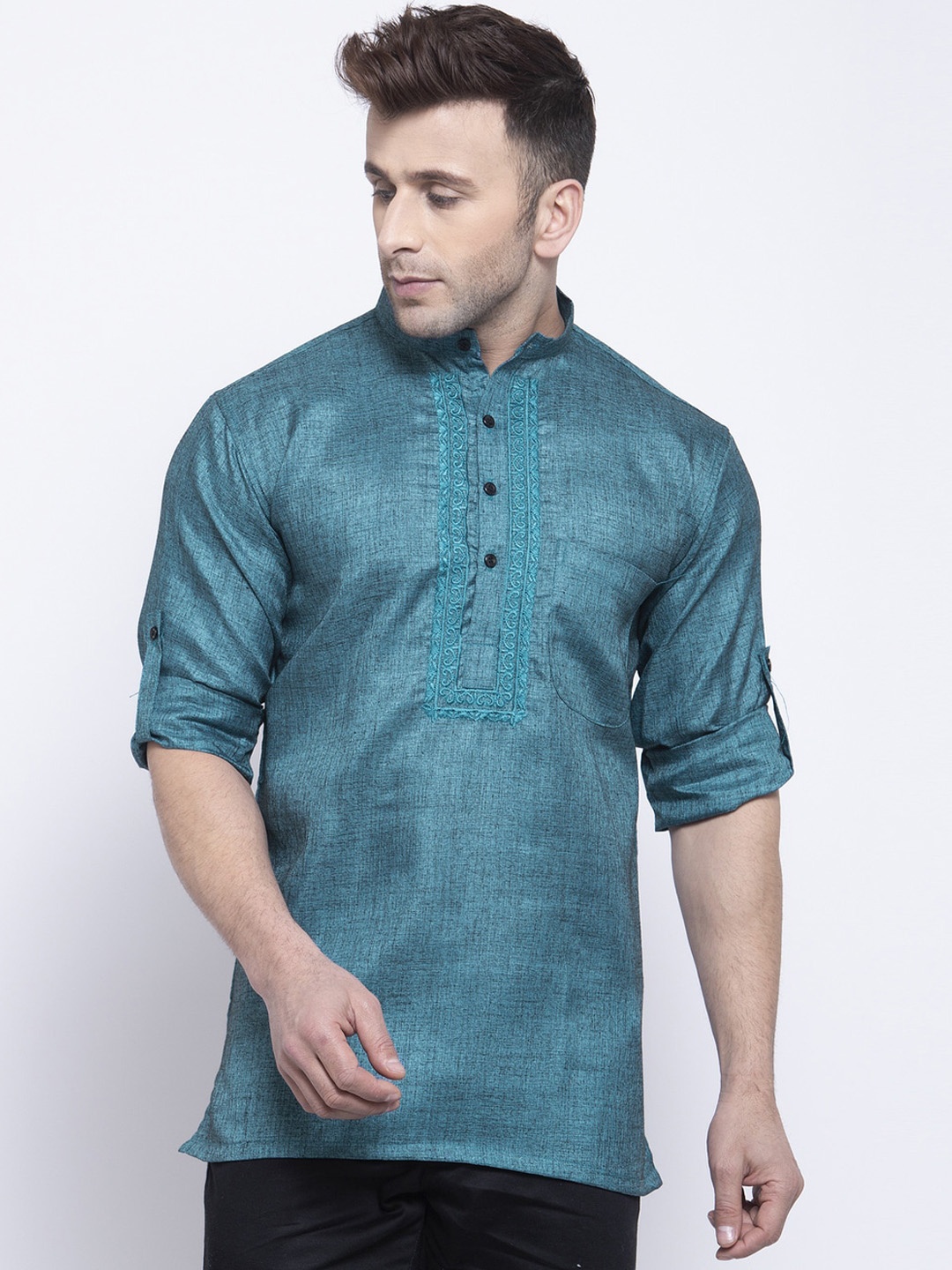 

KLOTTHE Men Teal Blue Thread Work Kurta