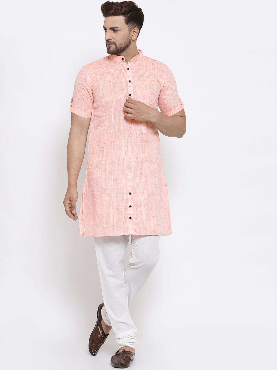 

KLOTTHE Men Peach-Coloured Solid Kurta