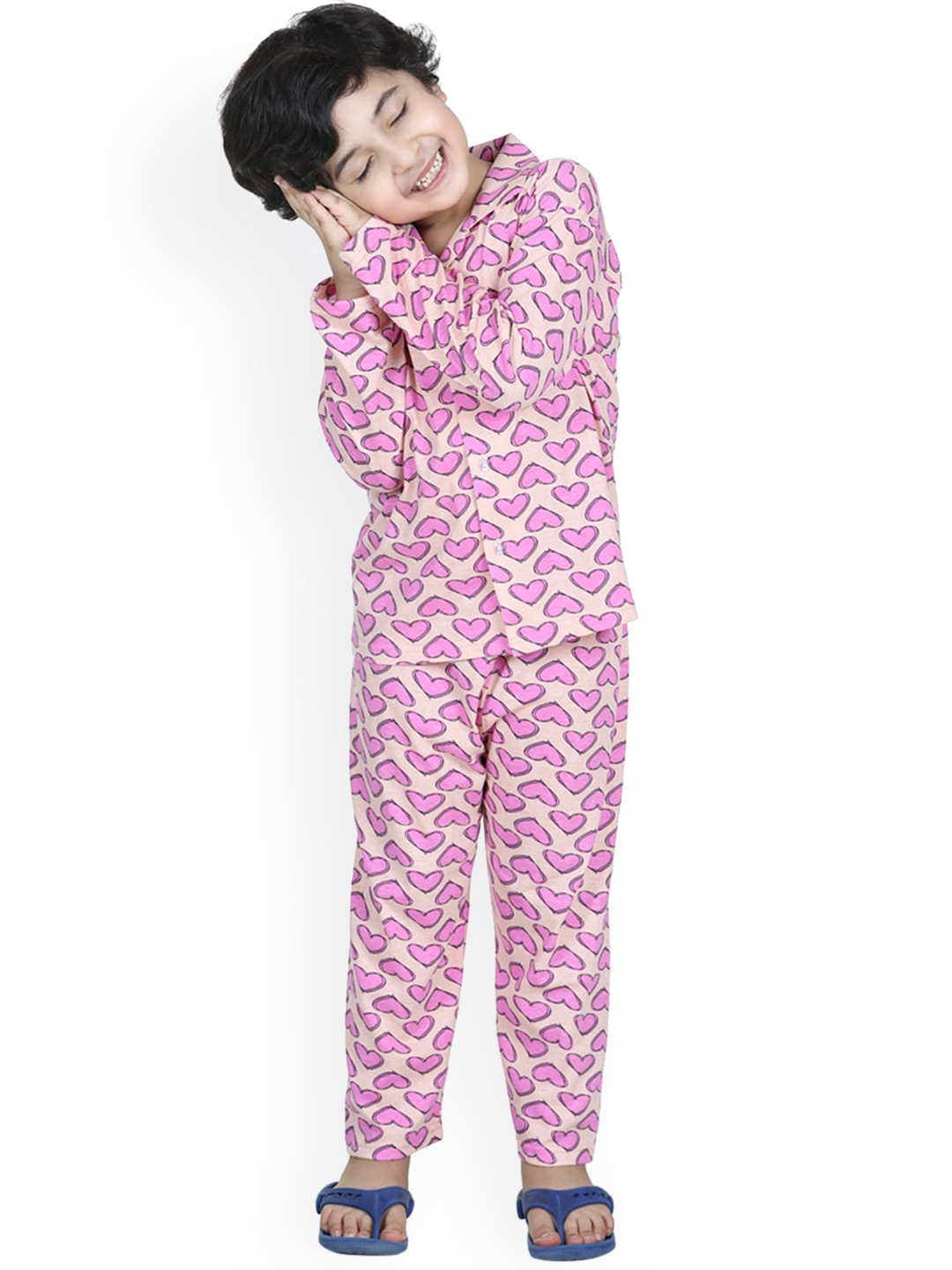 

Aj DEZInES Boys Peach-Coloured & Pink Printed Night suit