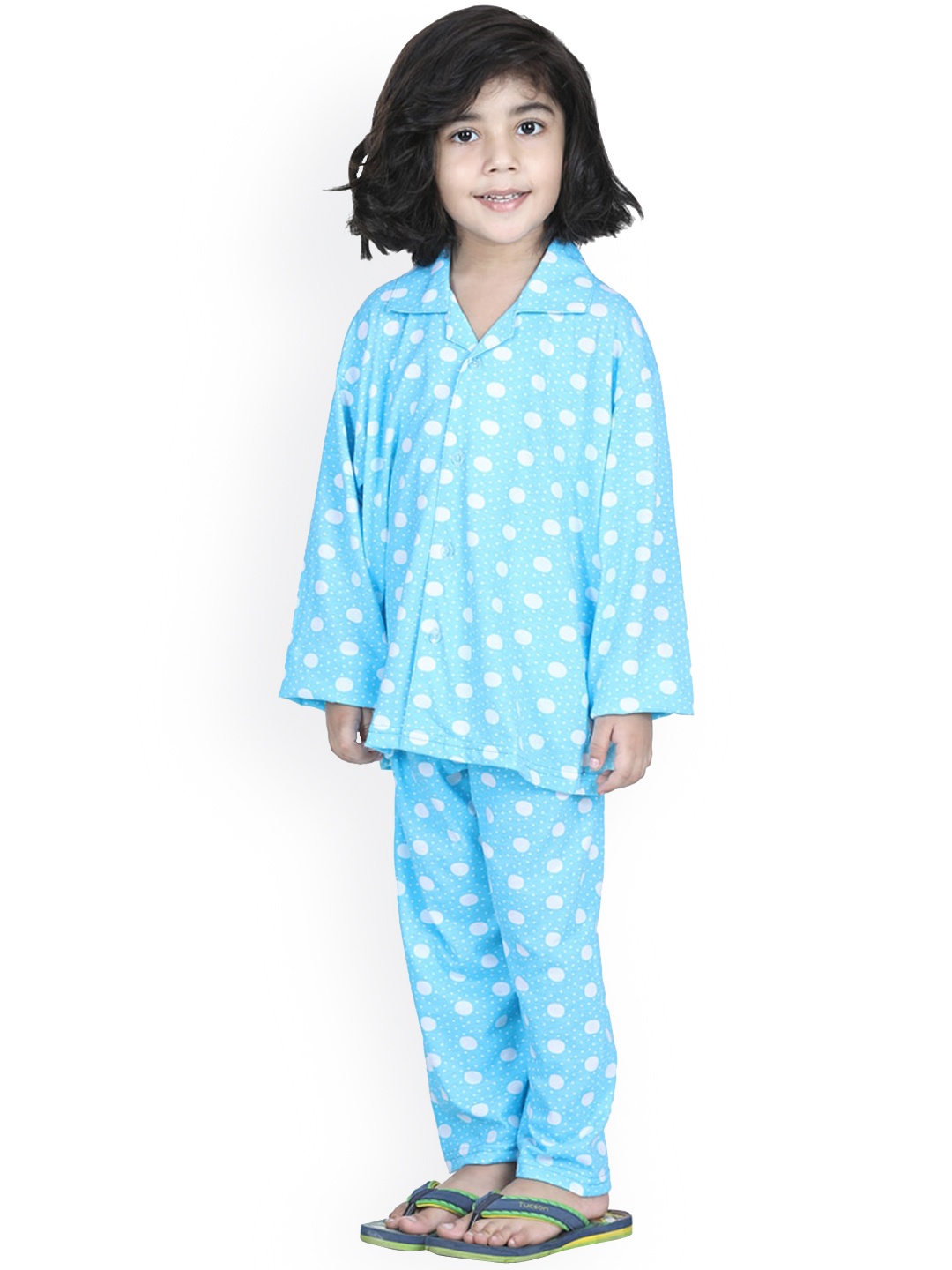 

Aj DEZInES Boys Turquoise Blue & White Printed Night suit