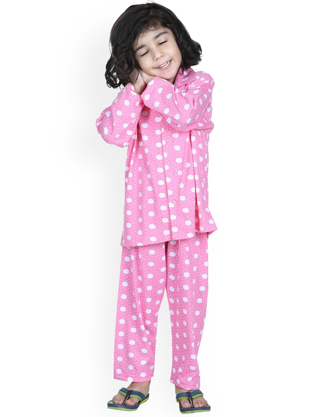 

Aj DEZInES Boys Pink & White Polka Dot Printed Night suit