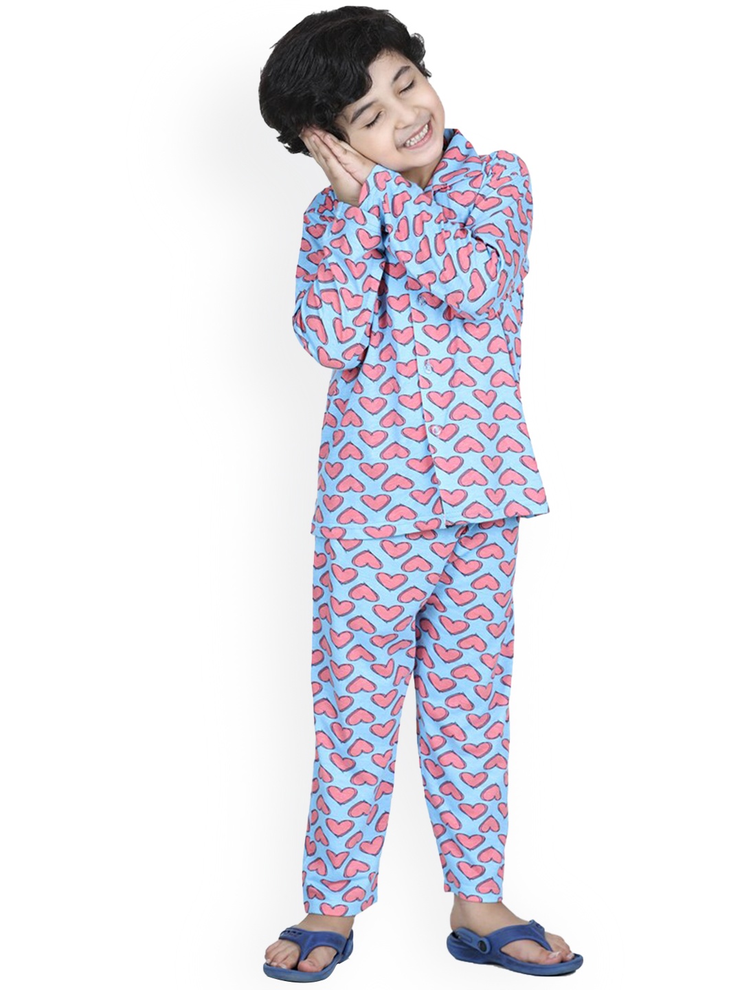 

Aj DEZInES Boys Turquoise Blue & Pink Printed Night suit