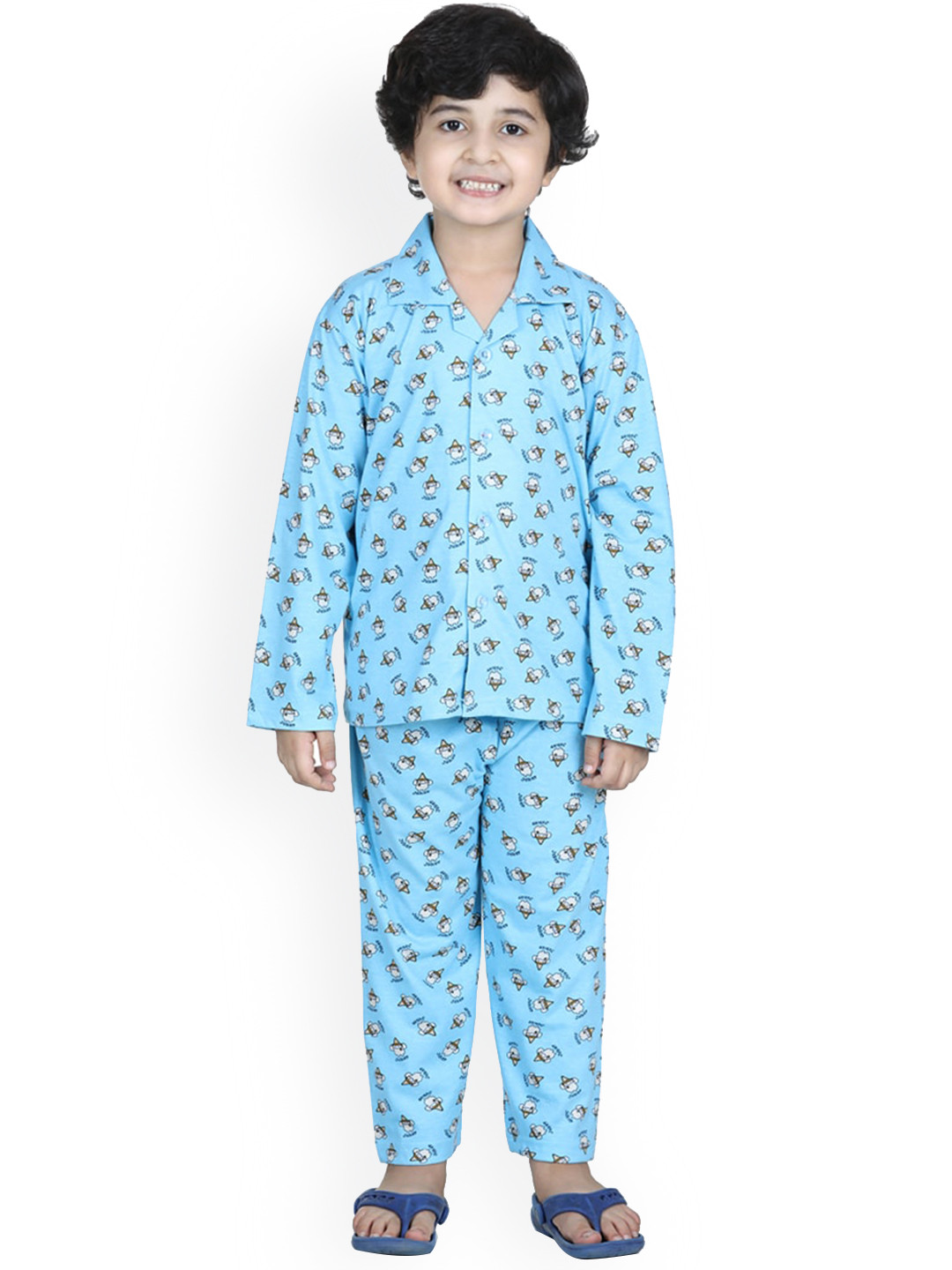 

Aj DEZInES Boys Blue & White Printed Night suit