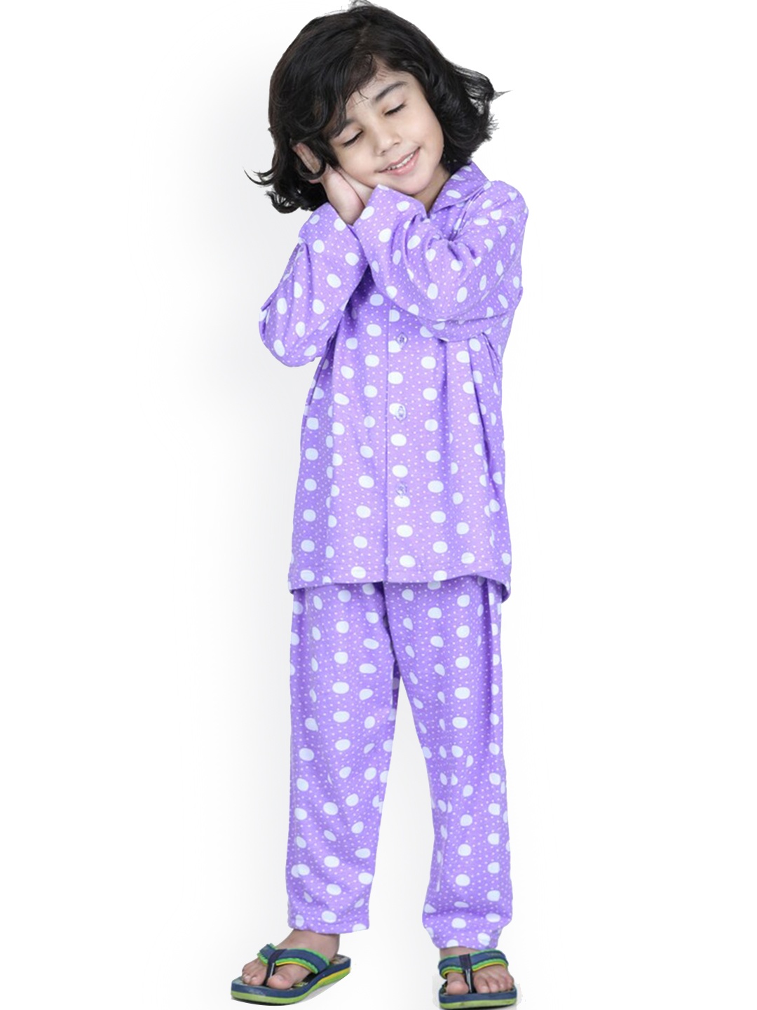 

Aj DEZInES Boys Purple & White Polka Dots Printed Night Suit