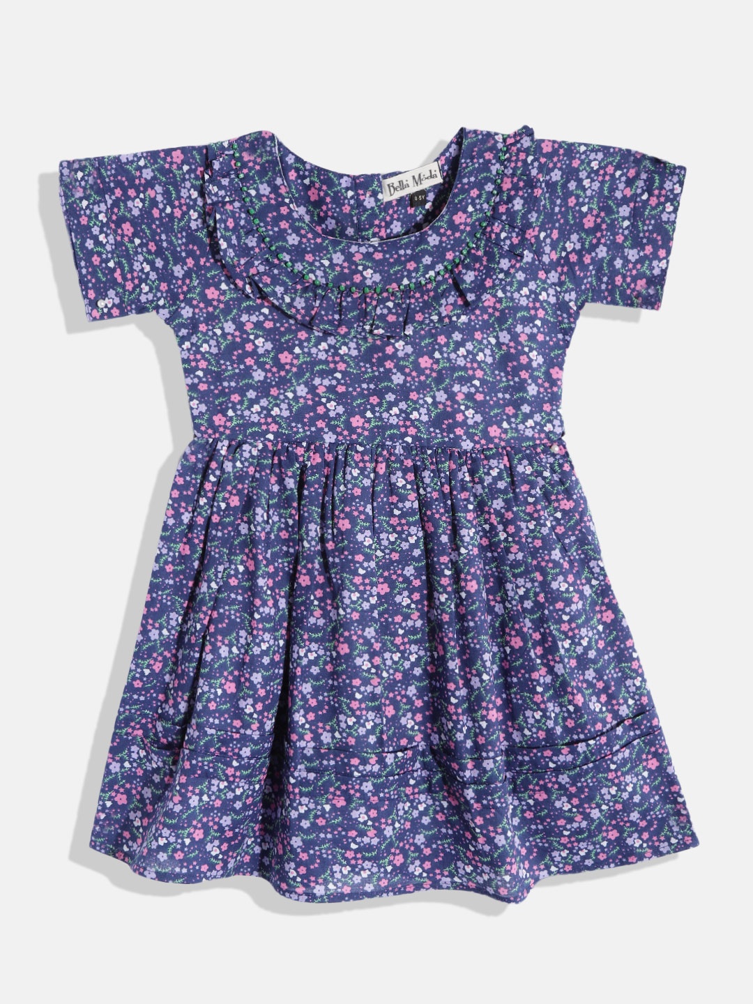 

Bella Moda Blue & Pink Floral Pure Cotton Dress