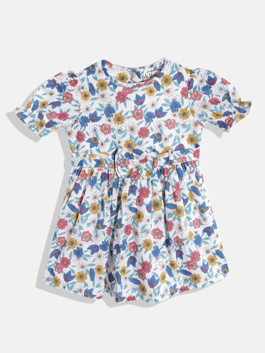 

Bella Moda White & Blue Floral Pure Cotton Dress