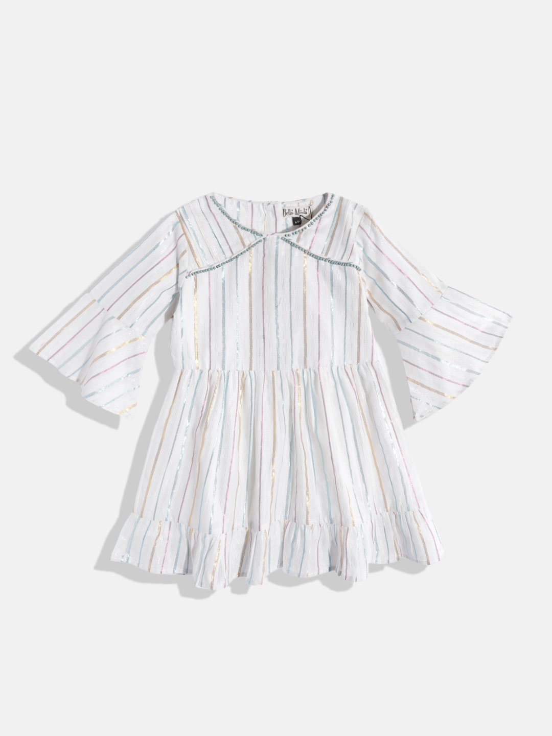 

Bella Moda White & Blue Striped Pure Cotton Dress
