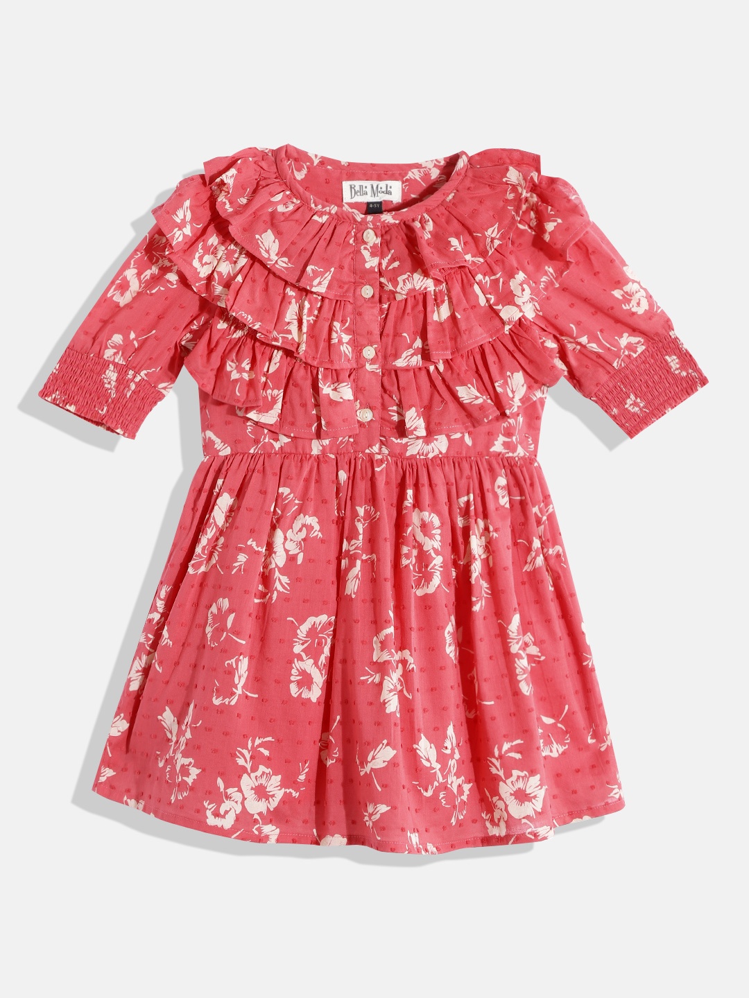 

Bella Moda Coral Pink Cotton Floral A-Line Dress